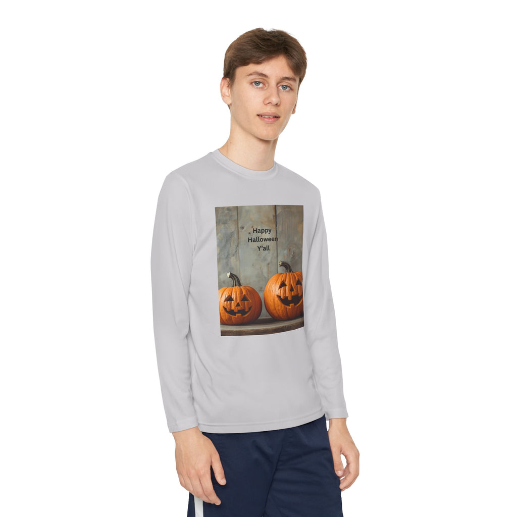 Youth Halloween Pumpkin Long Sleeve Tee, Funny Halloween Shirt, Kids Pumpkin Tee, Fall Celebration Top, Spooky Season Apparel
