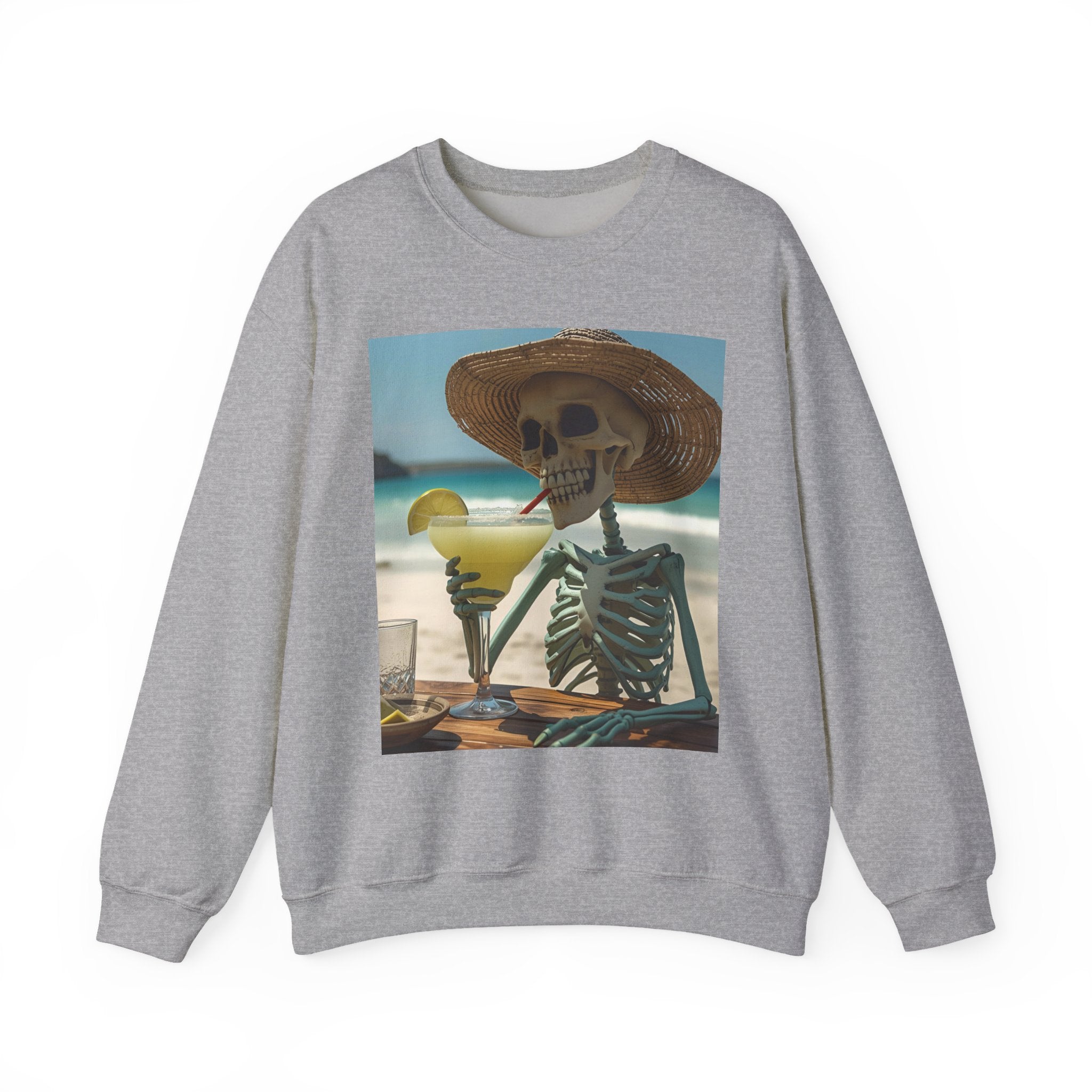 Chill Vibes Skeleton Sweatshirt - Cozy Crewneck for Halloween, Summer Parties, Beach Lovers, Unisex Gift, Casual Lounge Wear