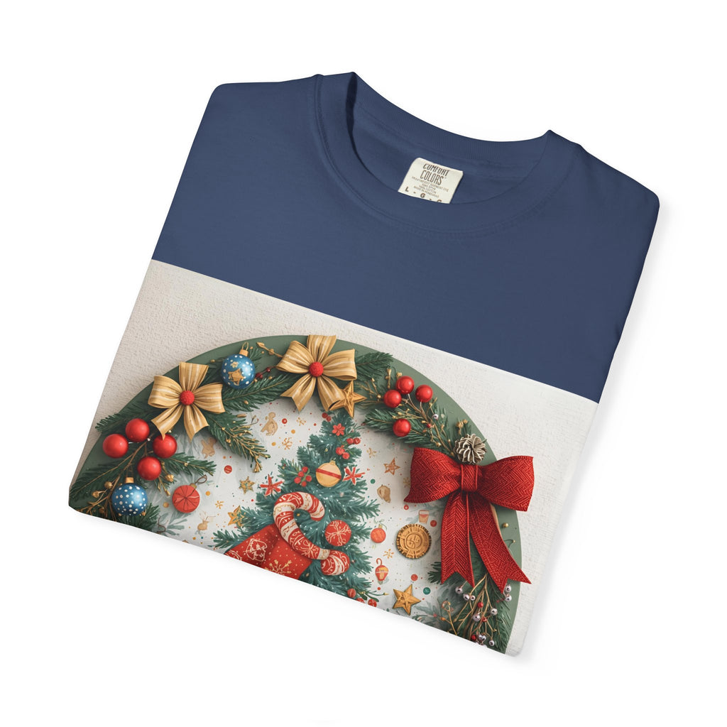 Christmas Wreath Festive Holiday T-Shirt, Christmas Tee, Seasonal Wear, Gift for Him/Her, Cute Xmas Shirt, Unisex Holiday Apparel