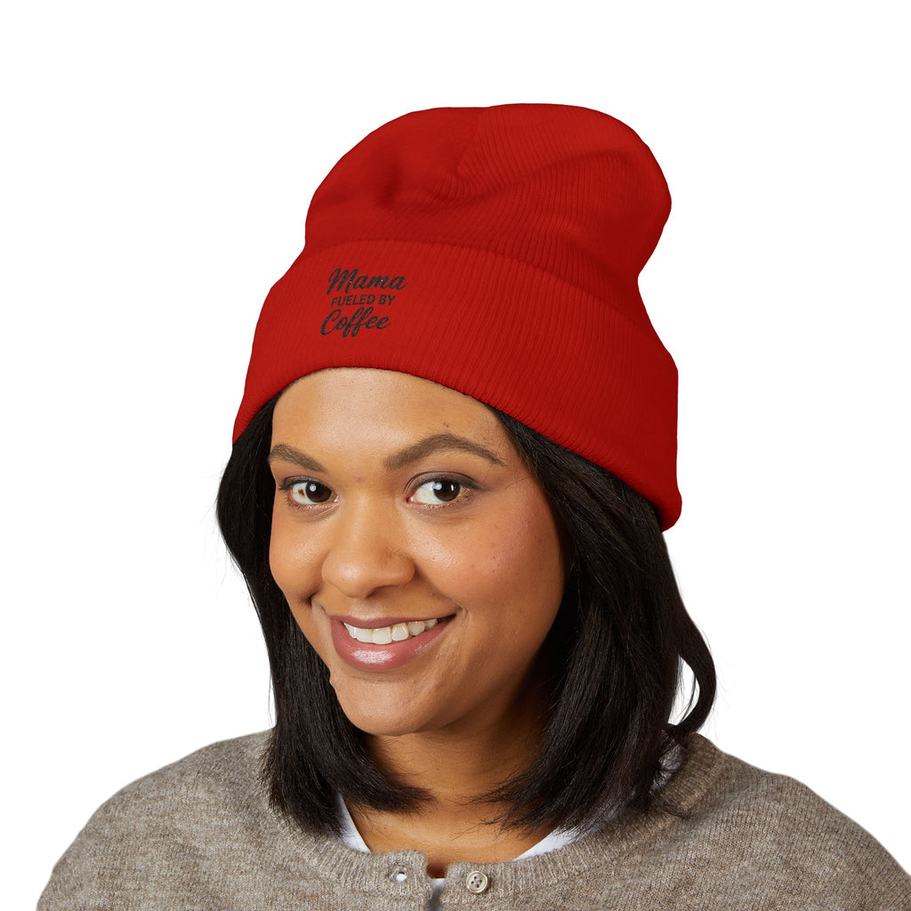 Mama Mode Mama Fueled by Coffee Embroidered Cuffed Beanie