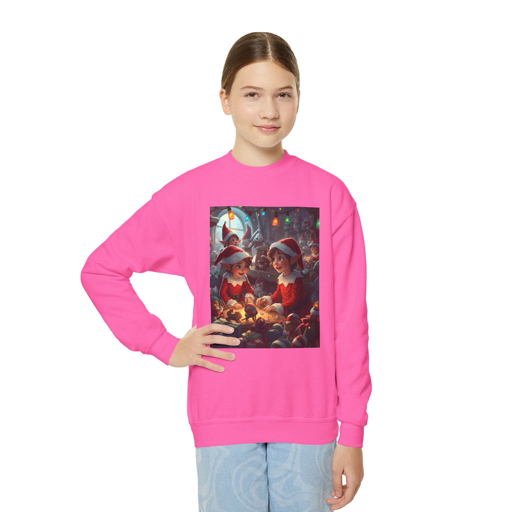 Youth Christmas Elf Crewneck Sweatshirt, Cozy Holiday Sweatshirt for Kids, Cute Christmas Gift, Family Christmas Apparel, Santa & Elf Design
