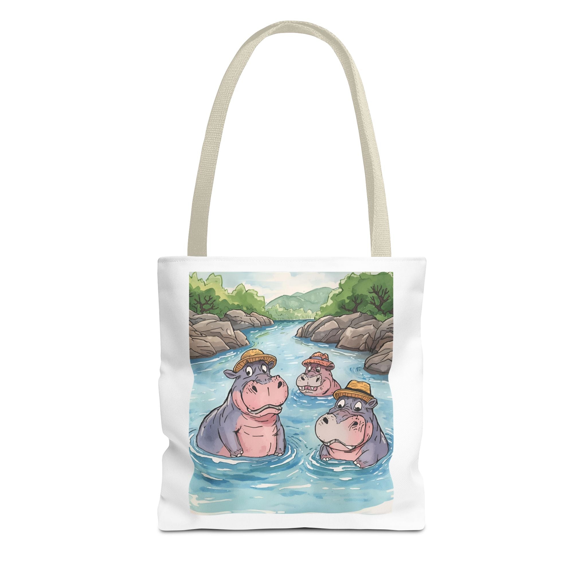Playful Hippo Tote Bag, Fun Watercolor Tote, Animal Lover Gift, Eco-Friendly Shopping Bag, Cute Beach Bag, Summer Accessories