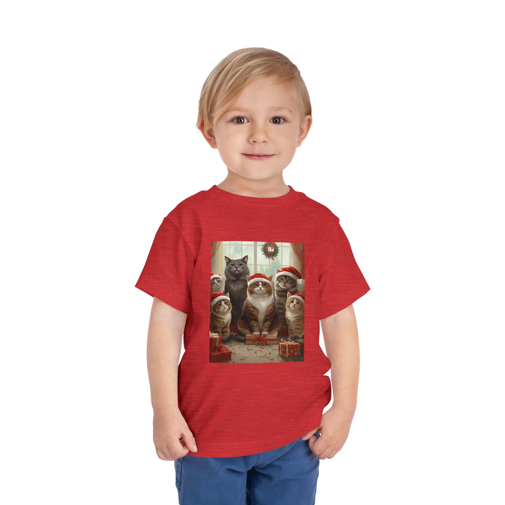Cute Festive Christmas Cat Toddler Short Sleeve Tee