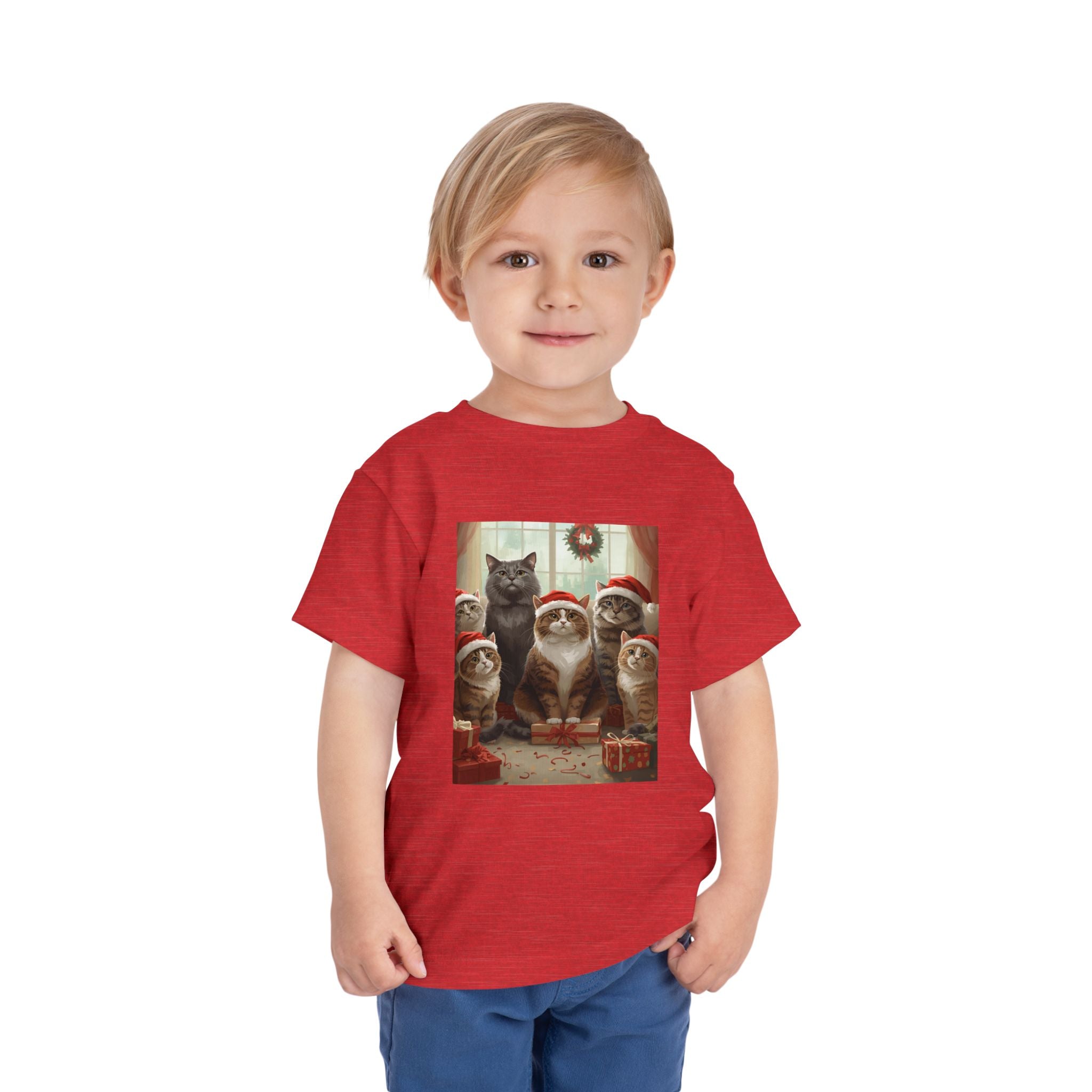 Cute Festive Christmas Cat Toddler Short Sleeve Tee