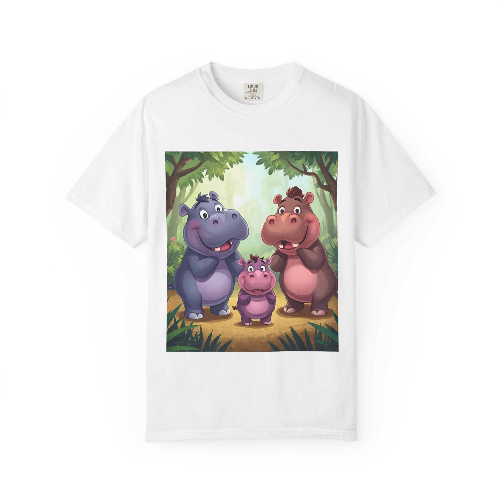 Cute Hippo Family T-Shirt, Unisex Garment-Dyed Tee, Animal Lovers Gift, Kids & Adults, Birthday, Family Reunion, Casual Wear