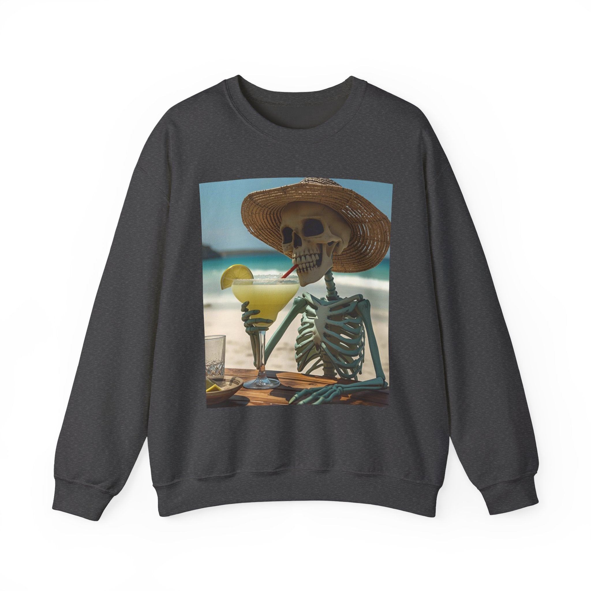 Chill Vibes Skeleton Sweatshirt - Cozy Crewneck for Halloween, Summer Parties, Beach Lovers, Unisex Gift, Casual Lounge Wear