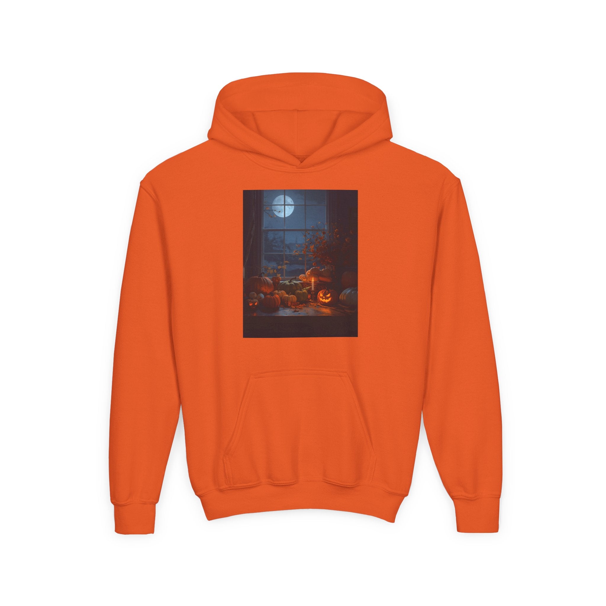 Halloween Pumpkin Youth Hoodie, Cozy Sweatshirt for Kids, Autumn & Halloween Apparel, Spooky Themed Hoodie, Fun Gift for Boys & Girls