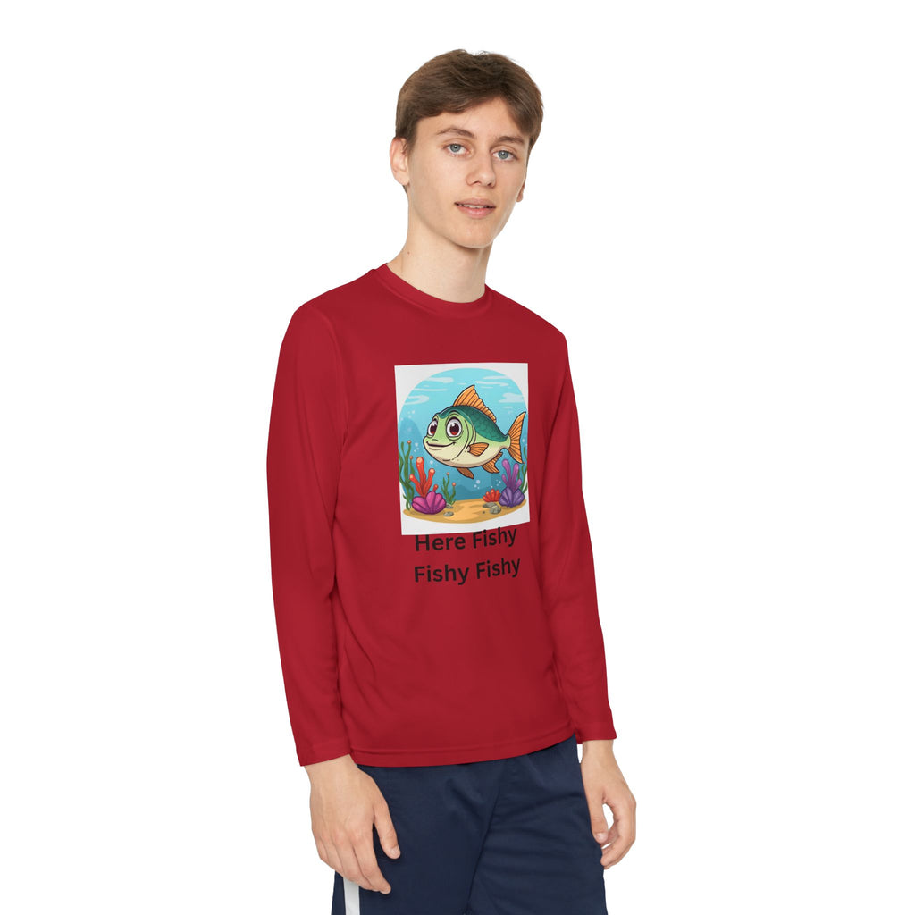 Here Fishy Fishy Fishy Youth Long Sleeve Competitor Tee