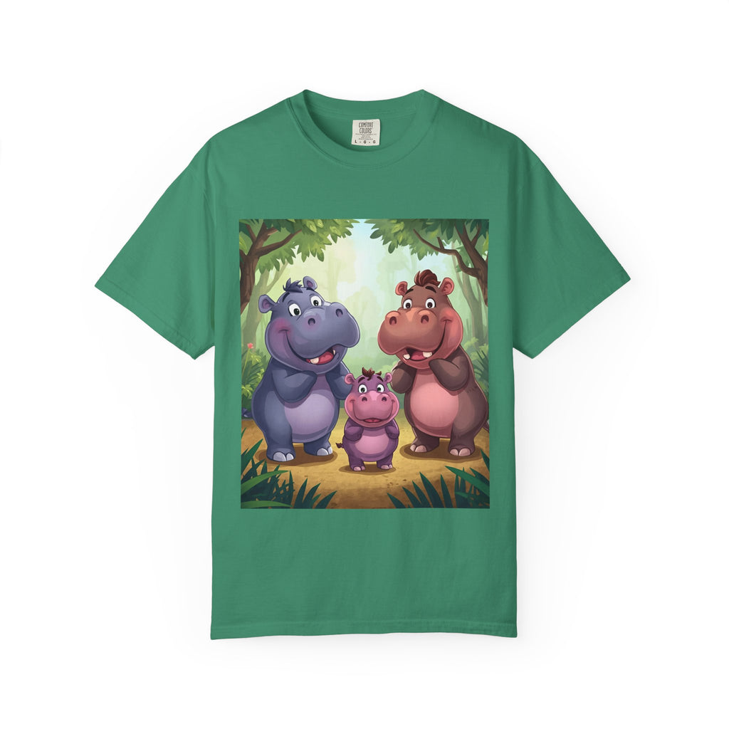 Cute Hippo Family T-Shirt, Unisex Garment-Dyed Tee, Animal Lovers Gift, Kids & Adults, Birthday, Family Reunion, Casual Wear
