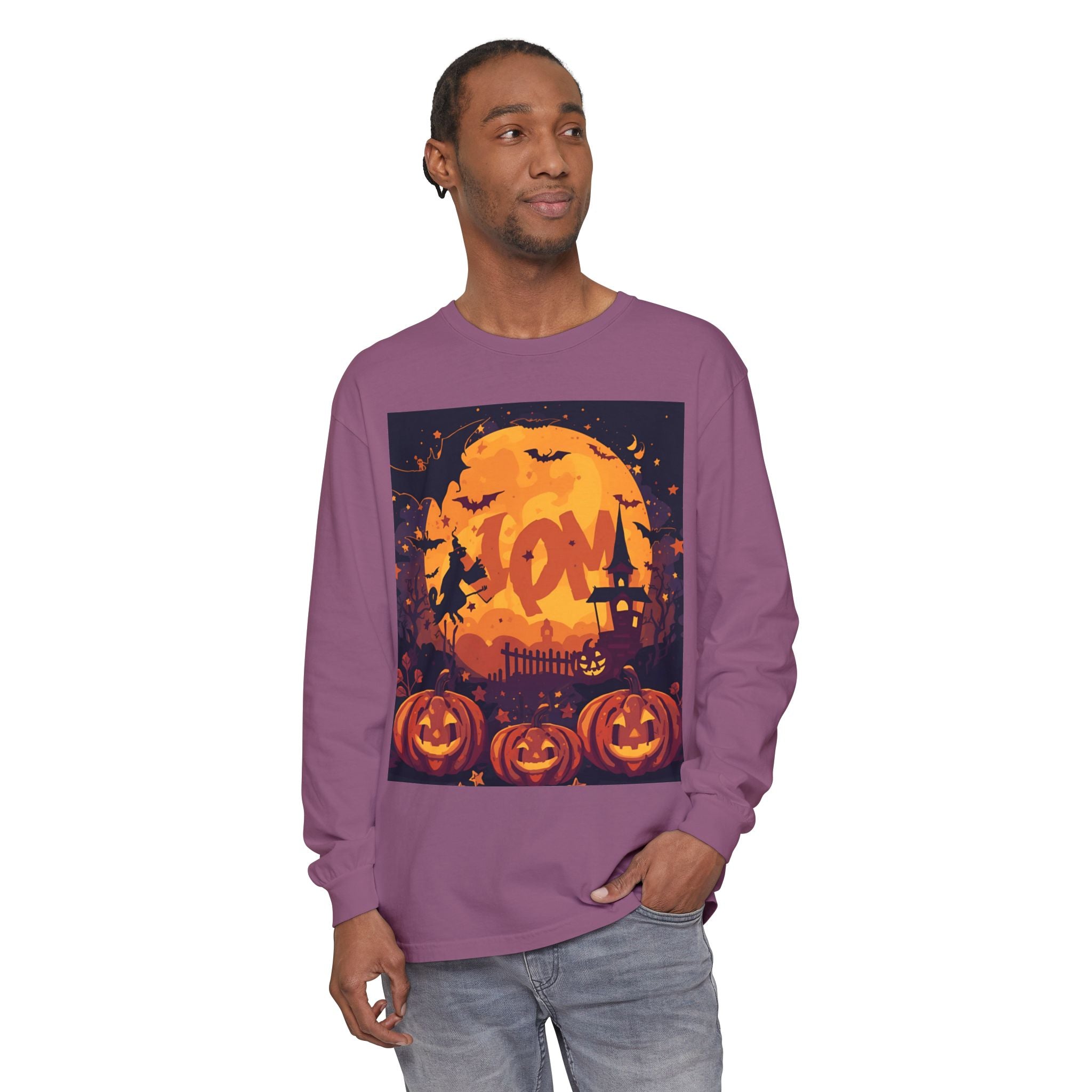 Halloween Pumpkin Long Sleeve T-Shirt, Unisex Spooky Shirt, Fall Apparel, Halloween Costume, Cozy Autumn Top, Halloween Party Wear