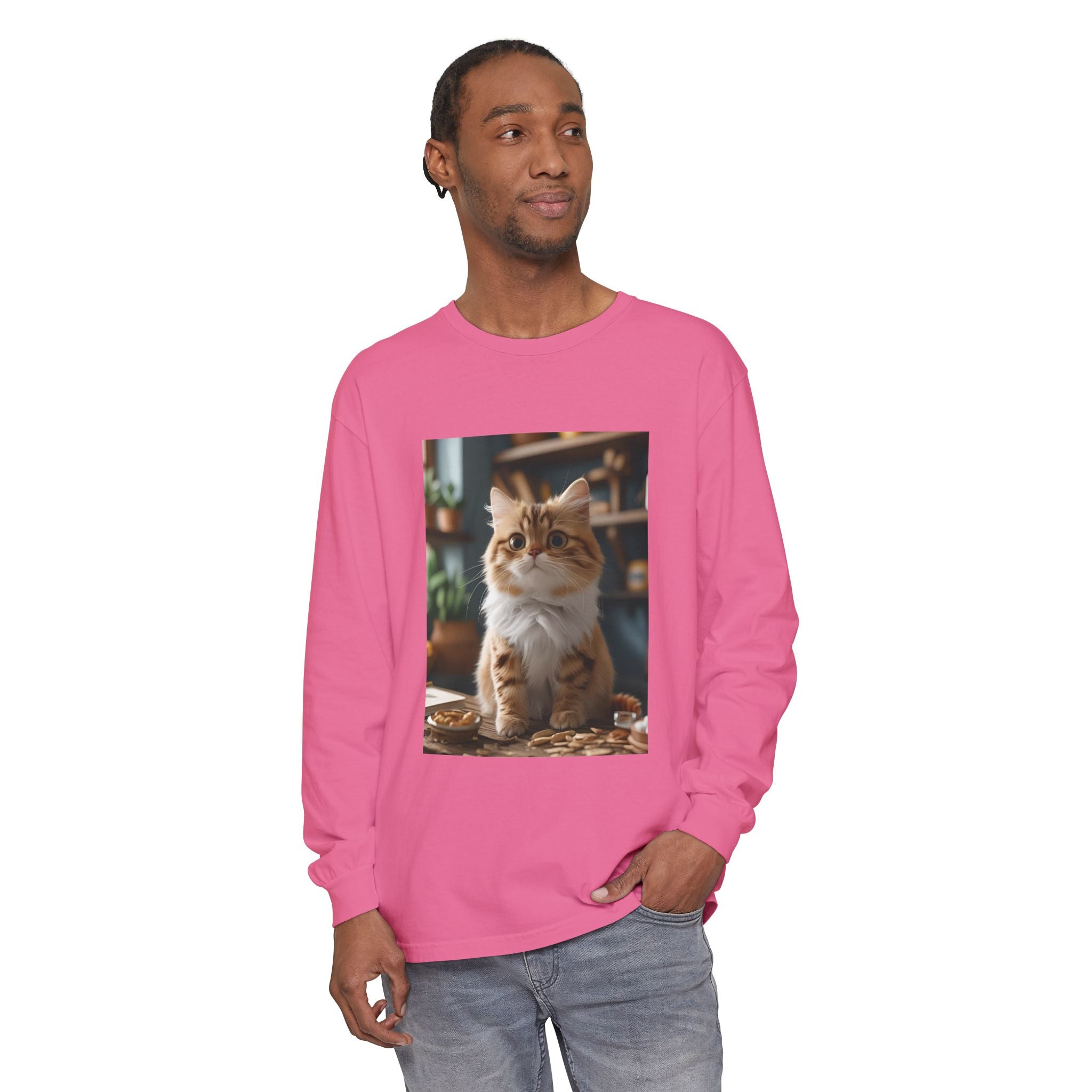 Cute Cat Unisex Garment-dyed Long Sleeve T-Shirt