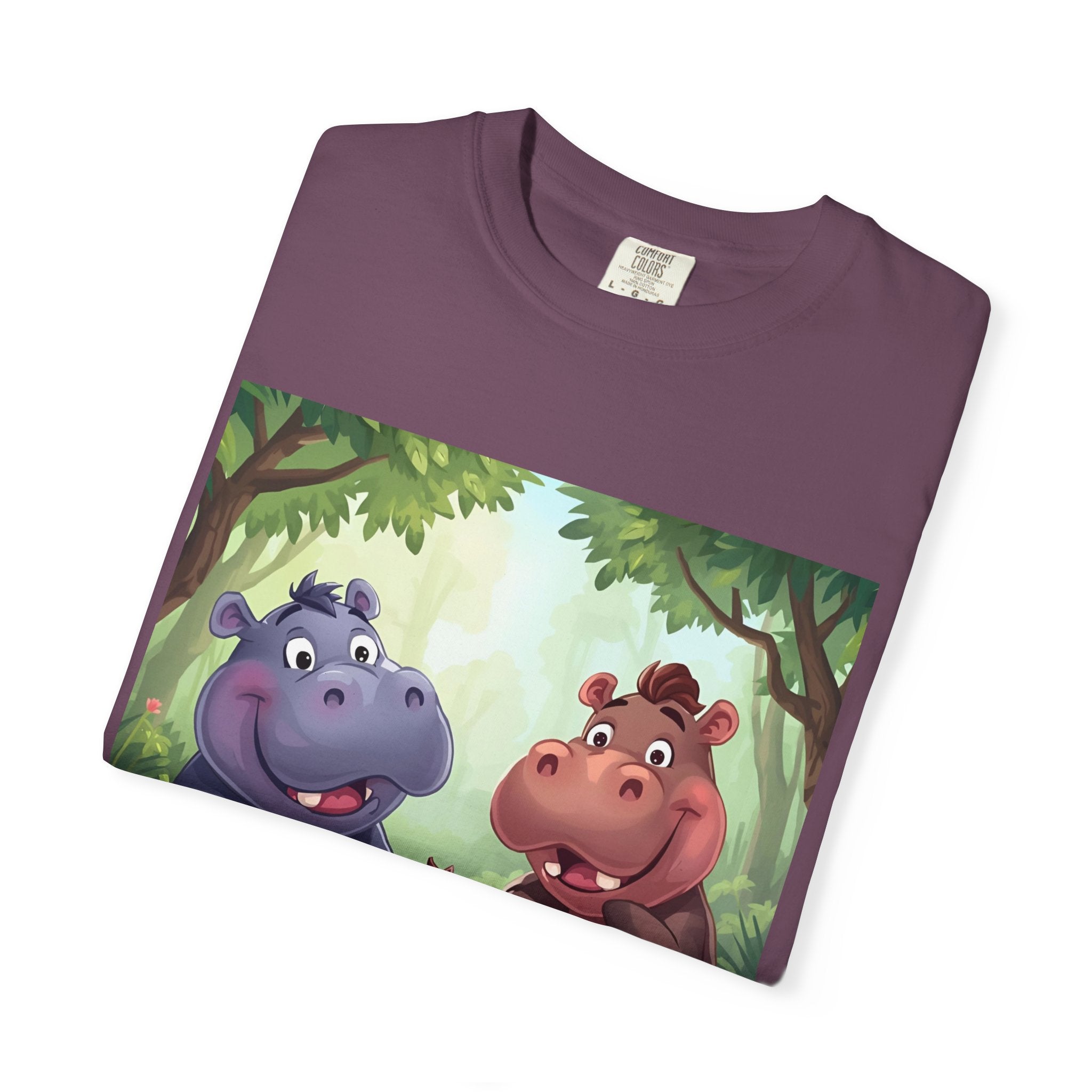 Cute Hippo Family T-Shirt, Unisex Garment-Dyed Tee, Animal Lovers Gift, Kids & Adults, Birthday, Family Reunion, Casual Wear