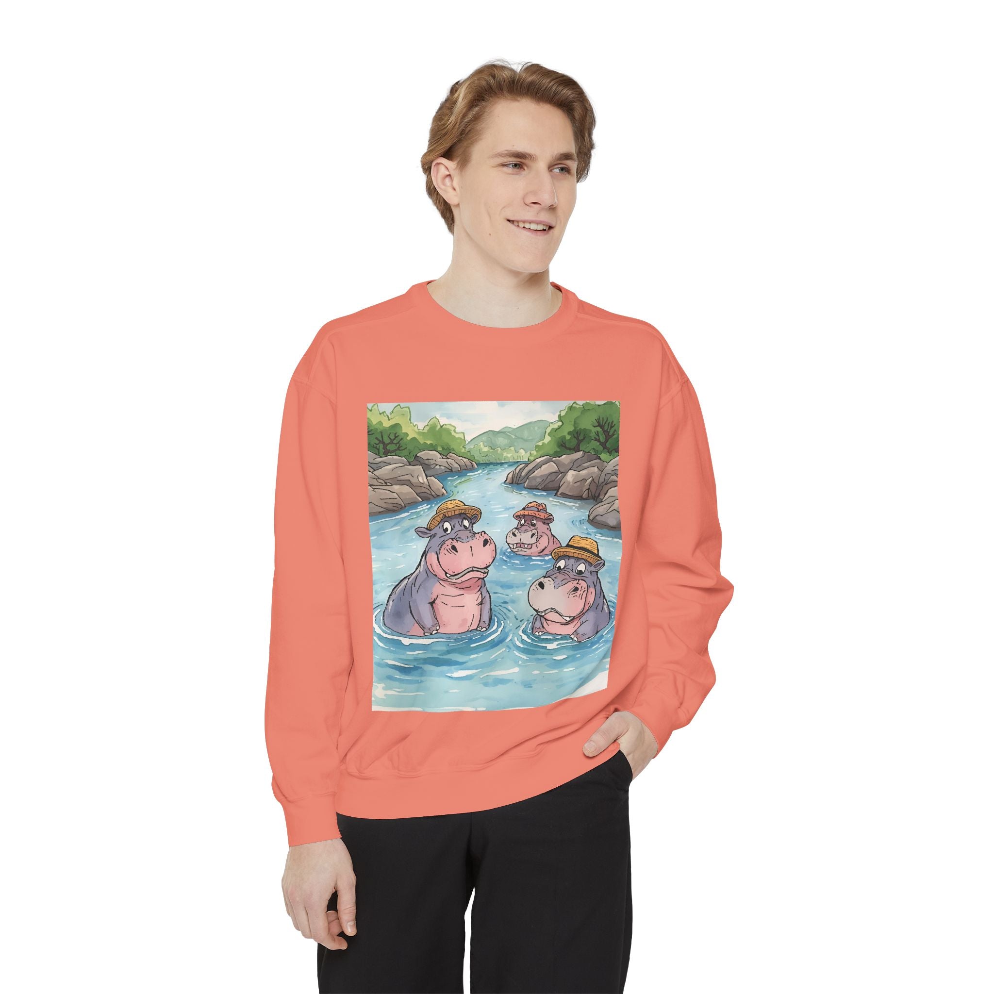 Hippo Cute Unisex Garment-Dyed Sweatshirt