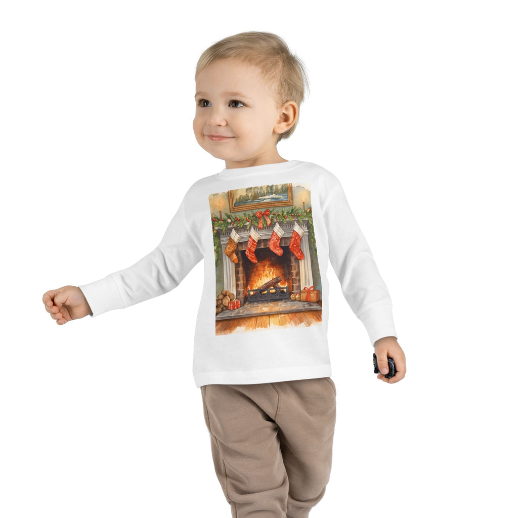 Christmas Stocking Fireplace Toddler Long Sleeve Tee