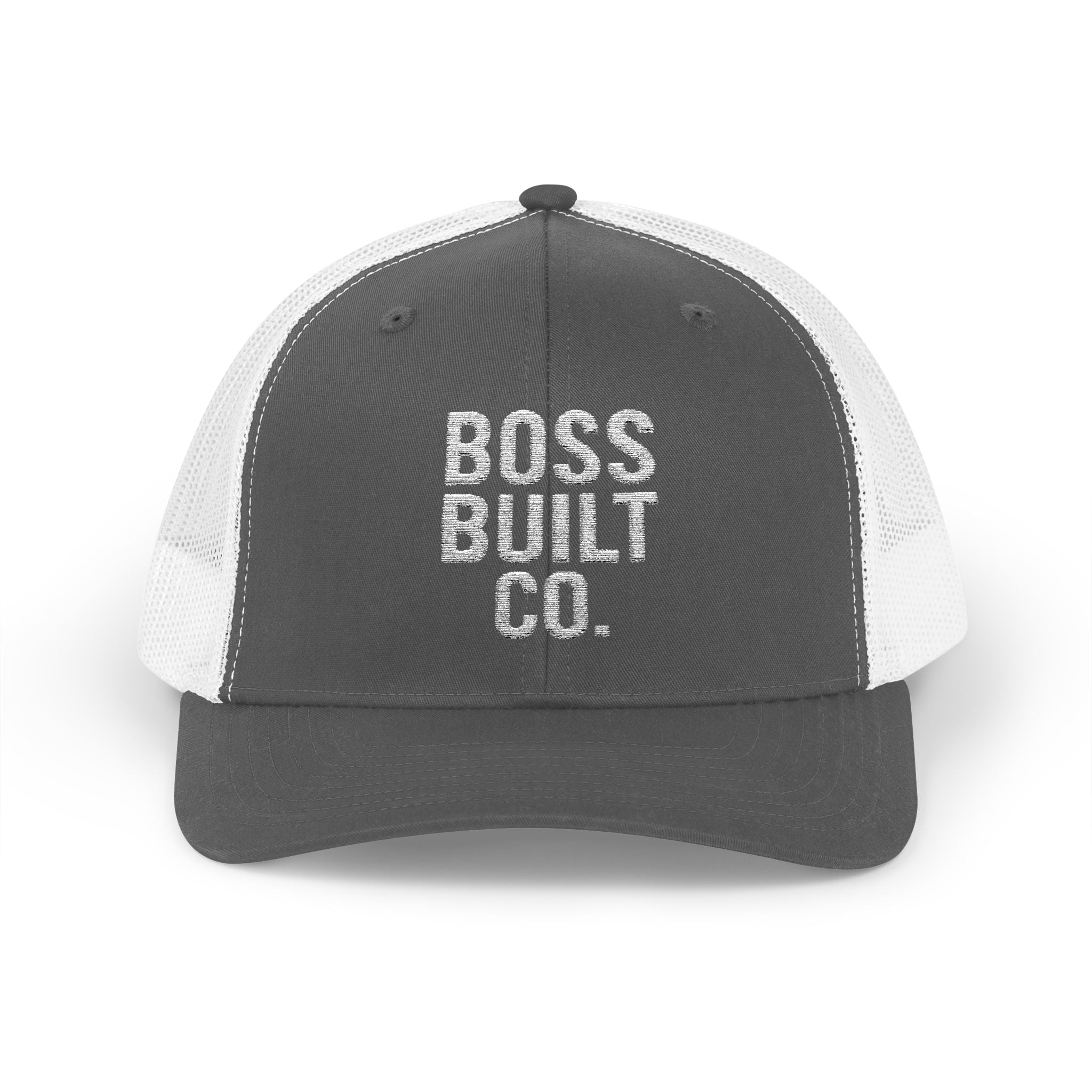 Boss Built Co. Trucker Hat — Vintage Distressed Snapback Cap for Builders & Makers