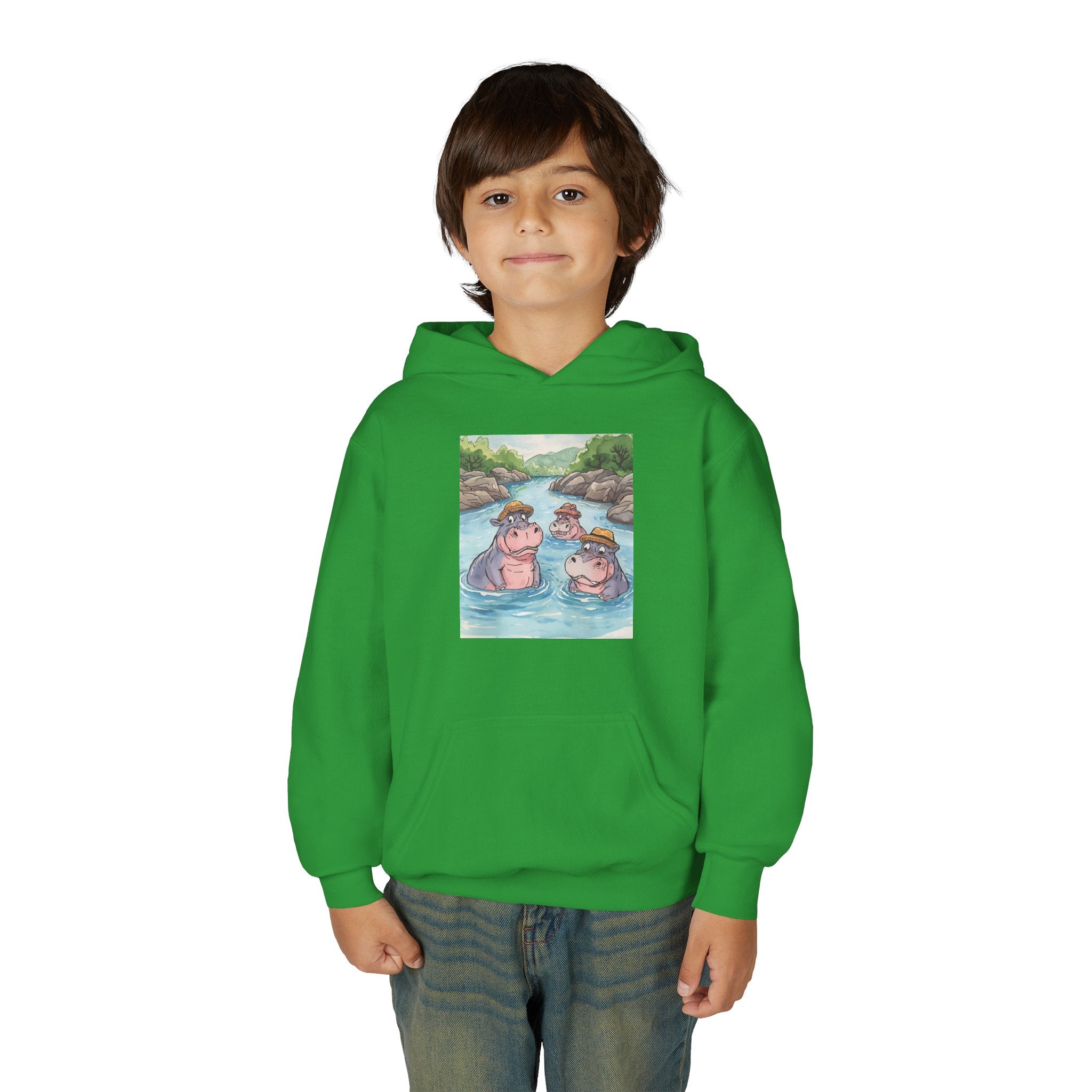 Hippo Cute Youth Heavy Blend Hooded Sweatshirt