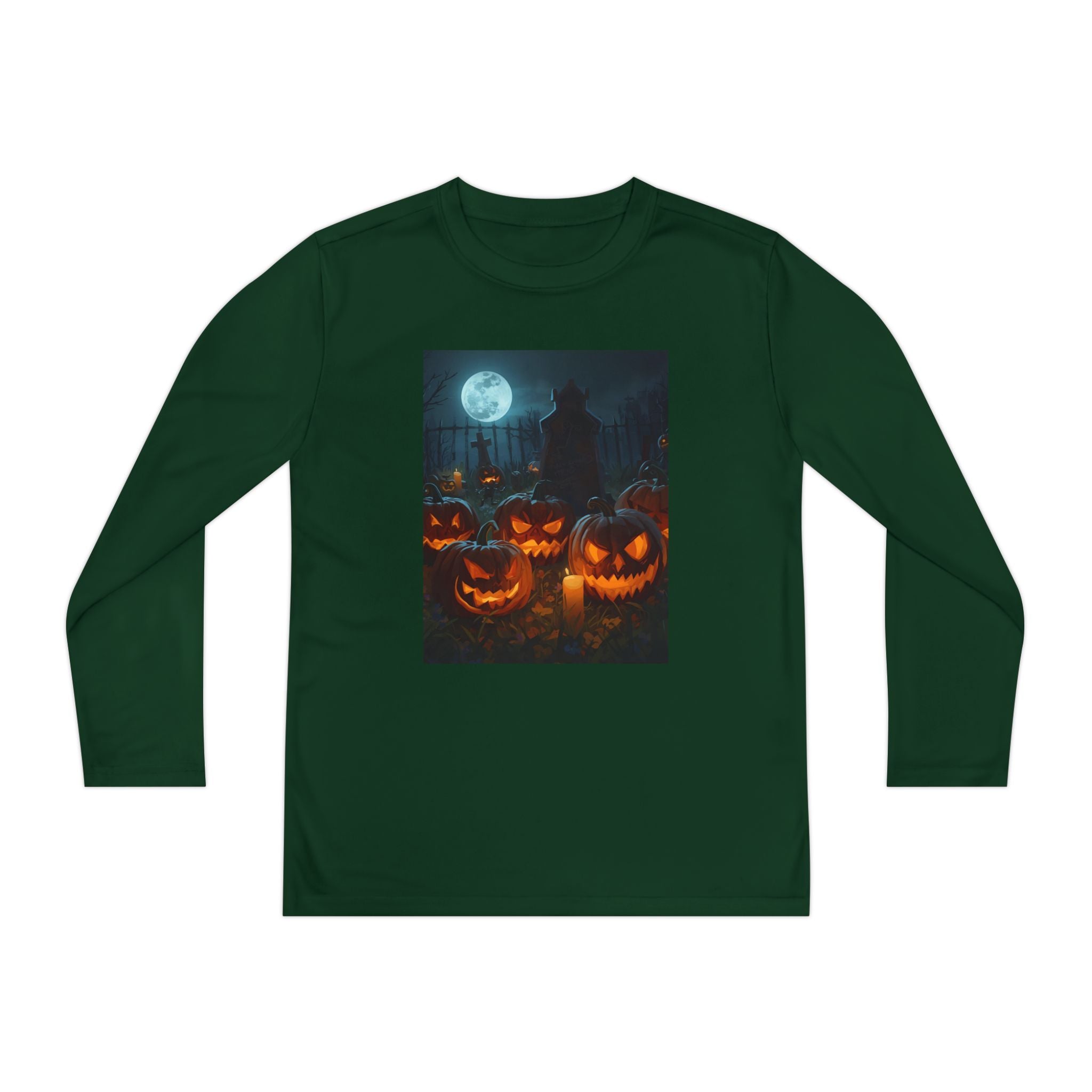 Spooky Halloween Pumpkin Youth Long Sleeve Competitor Tee