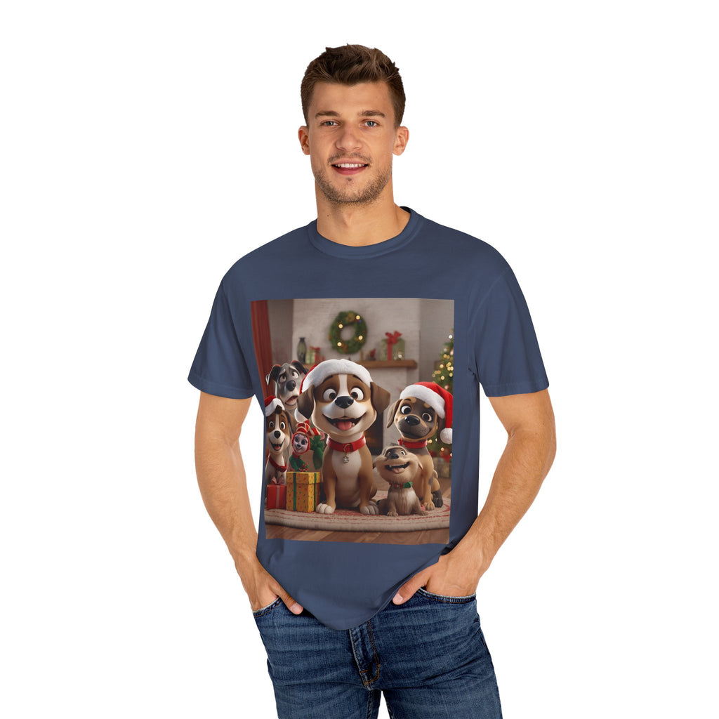 Cute Christmas Festive Dog Lovers T-Shirt | Unisex Garment-Dyed Tee for Dog Enthusiasts | Holiday Gift, Christmas Apparel, Pet Lover Shirt