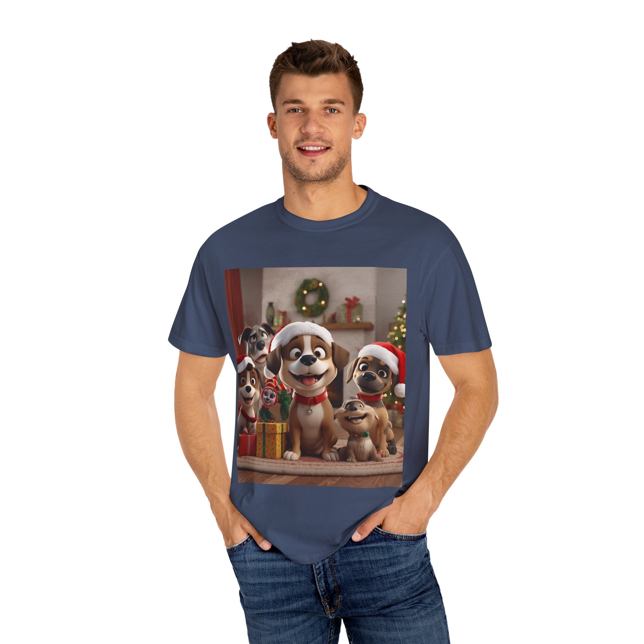 Cute Christmas Festive Dog Lovers T-Shirt | Unisex Garment-Dyed Tee for Dog Enthusiasts | Holiday Gift, Christmas Apparel, Pet Lover Shirt