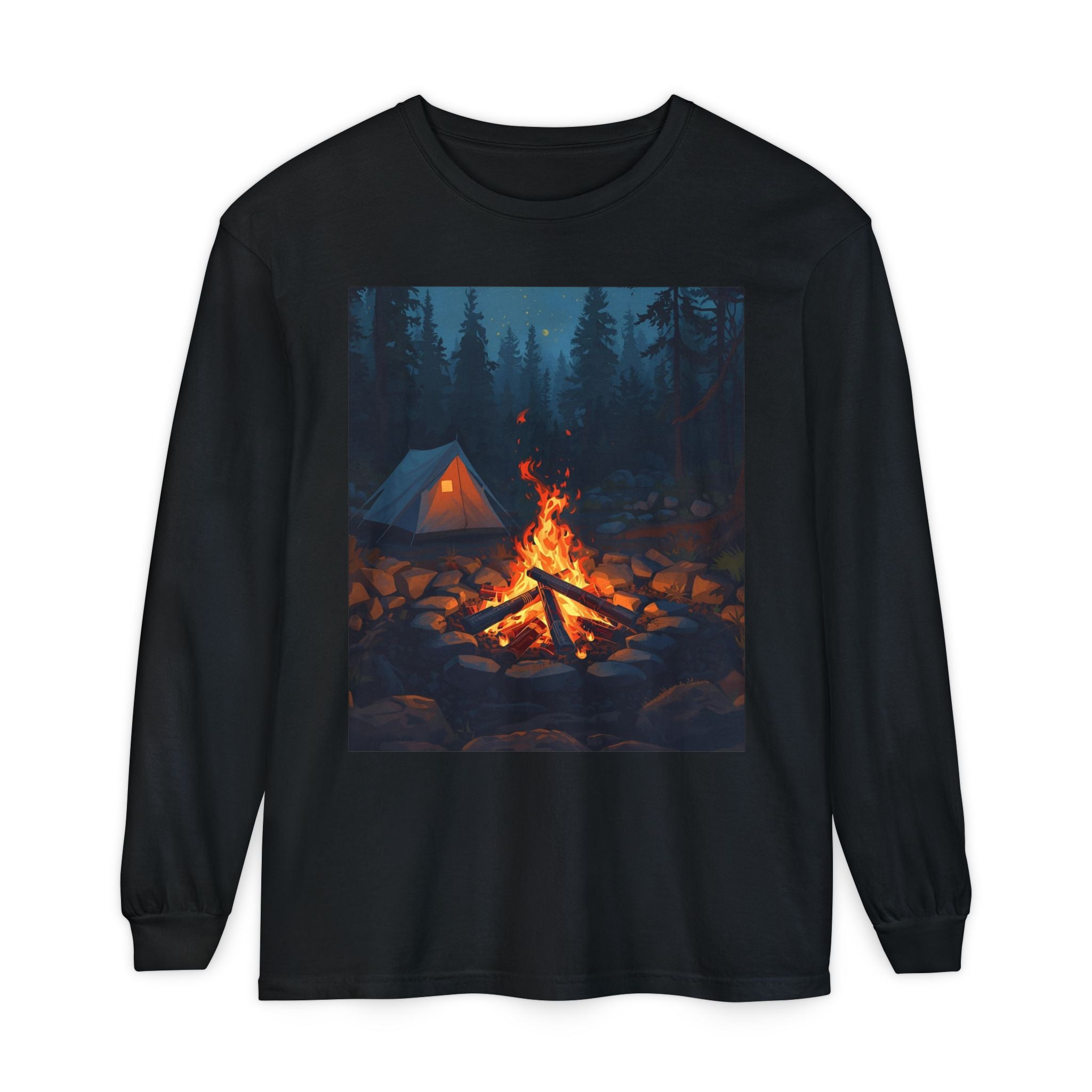 Camping Vibes Long Sleeve T-Shirt | Outdoor Adventure Shirt, Cozy Gift for Campers, Bonfire, Nature Lovers, Unisex Tee