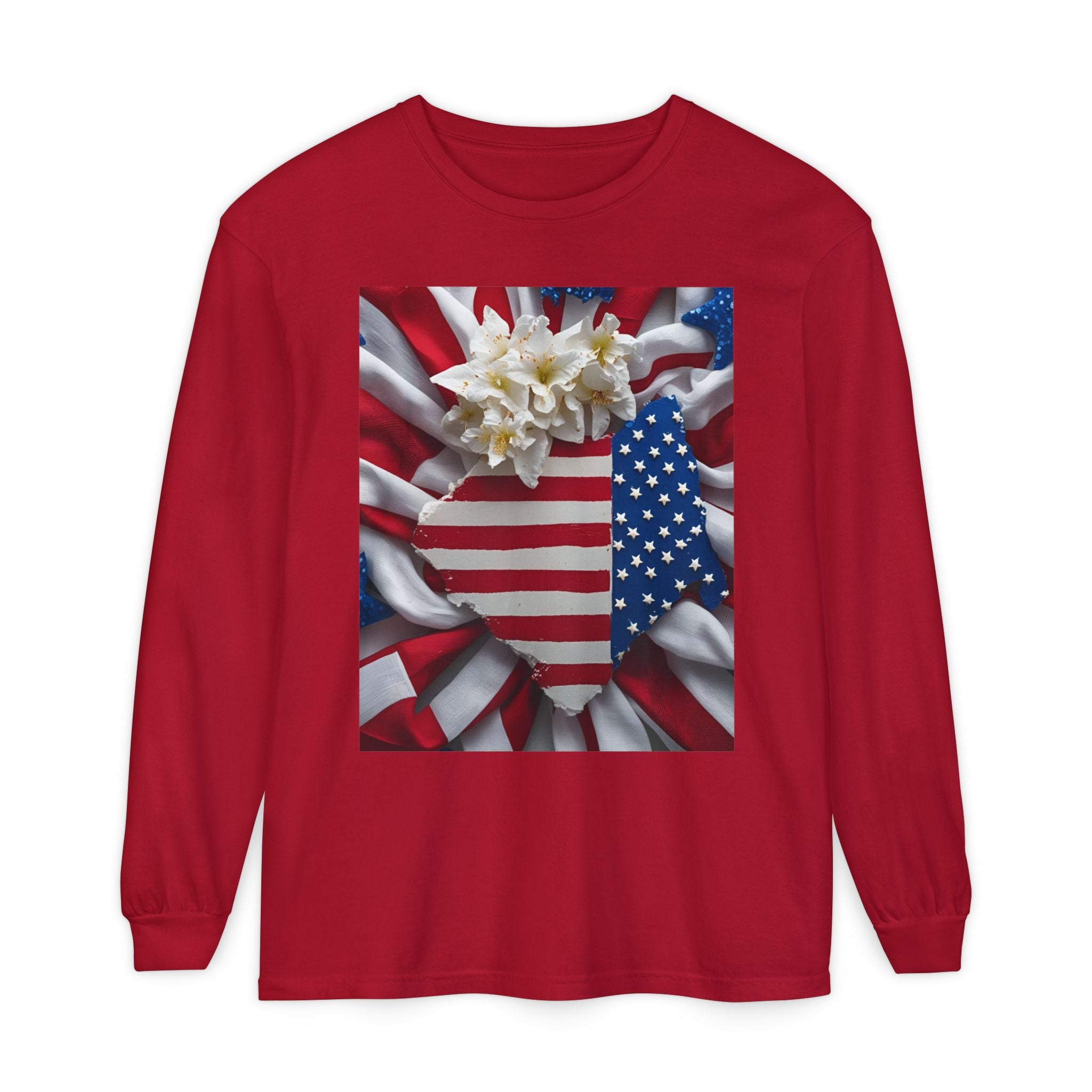 Patriotic Long Sleeve T-Shirt | Unisex Garment-Dyed Tee for Independence Day, Memorial Day, Fourth of July, Summer BBQs, Gifts