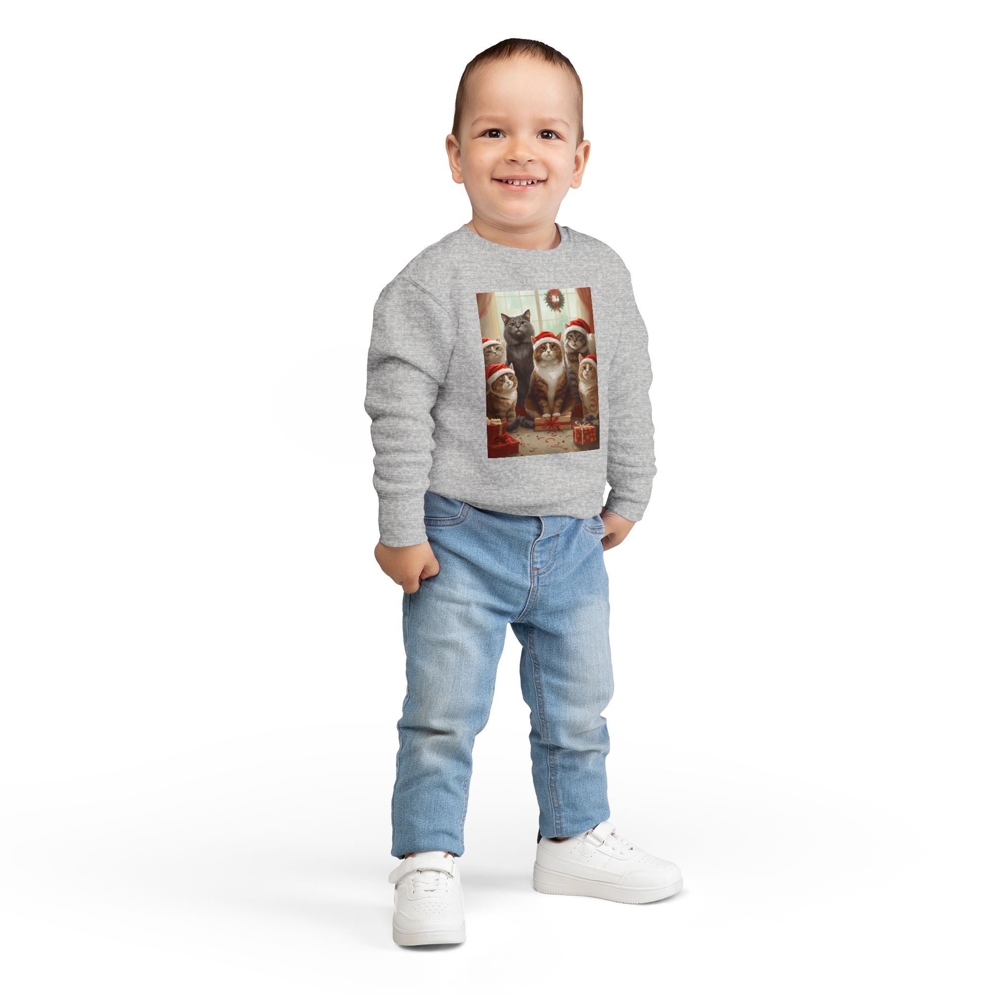 Cute Festive Christmas Cat Toddler Sweatshirt