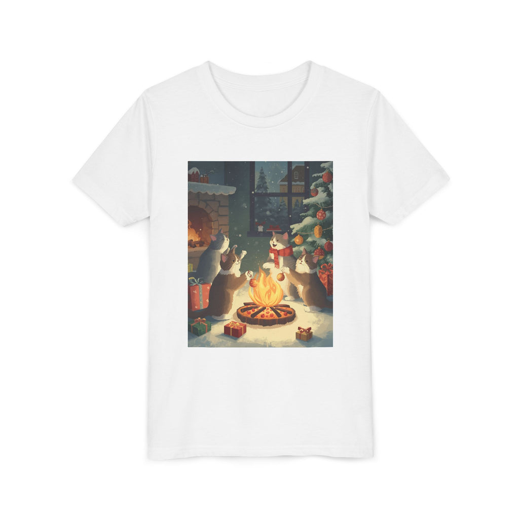 Cozy Christmas Youth Tee, Festive Graphic Short Sleeve Shirt, Holiday Charm for Kids, Cute Gift for Thanksgiving, Winter Gatherings