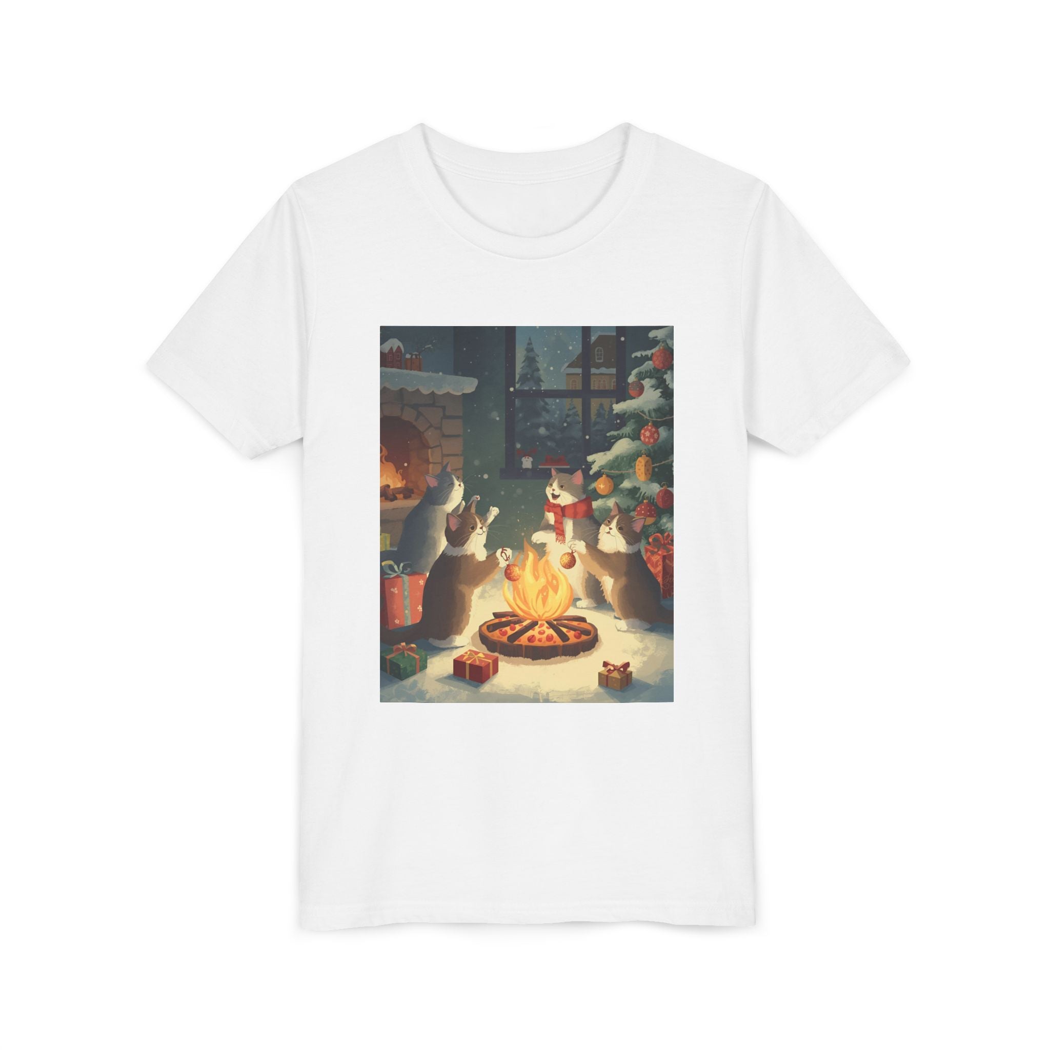 Cozy Christmas Youth Tee, Festive Graphic Short Sleeve Shirt, Holiday Charm for Kids, Cute Gift for Thanksgiving, Winter Gatherings