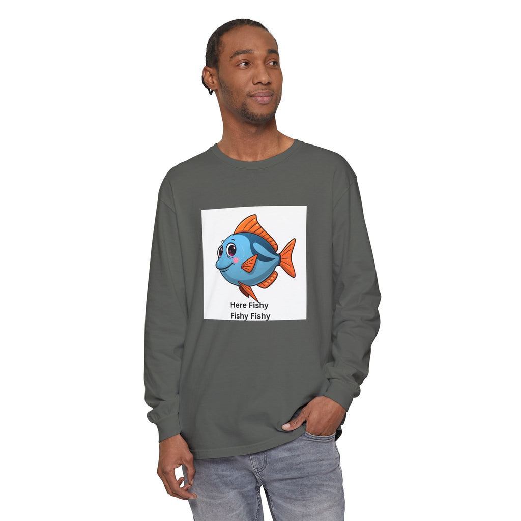 Here Fish Fishy Fishy Unisex Garment-dyed Long Sleeve T-Shirt