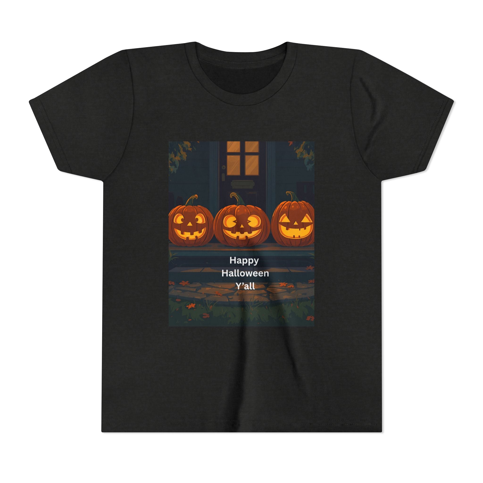 Halloween Pumpkin Youth Tee, Jack-o'-lantern Shirt, Trick or Treat Apparel, Spooky Kids T-Shirt, Halloween Costume Top