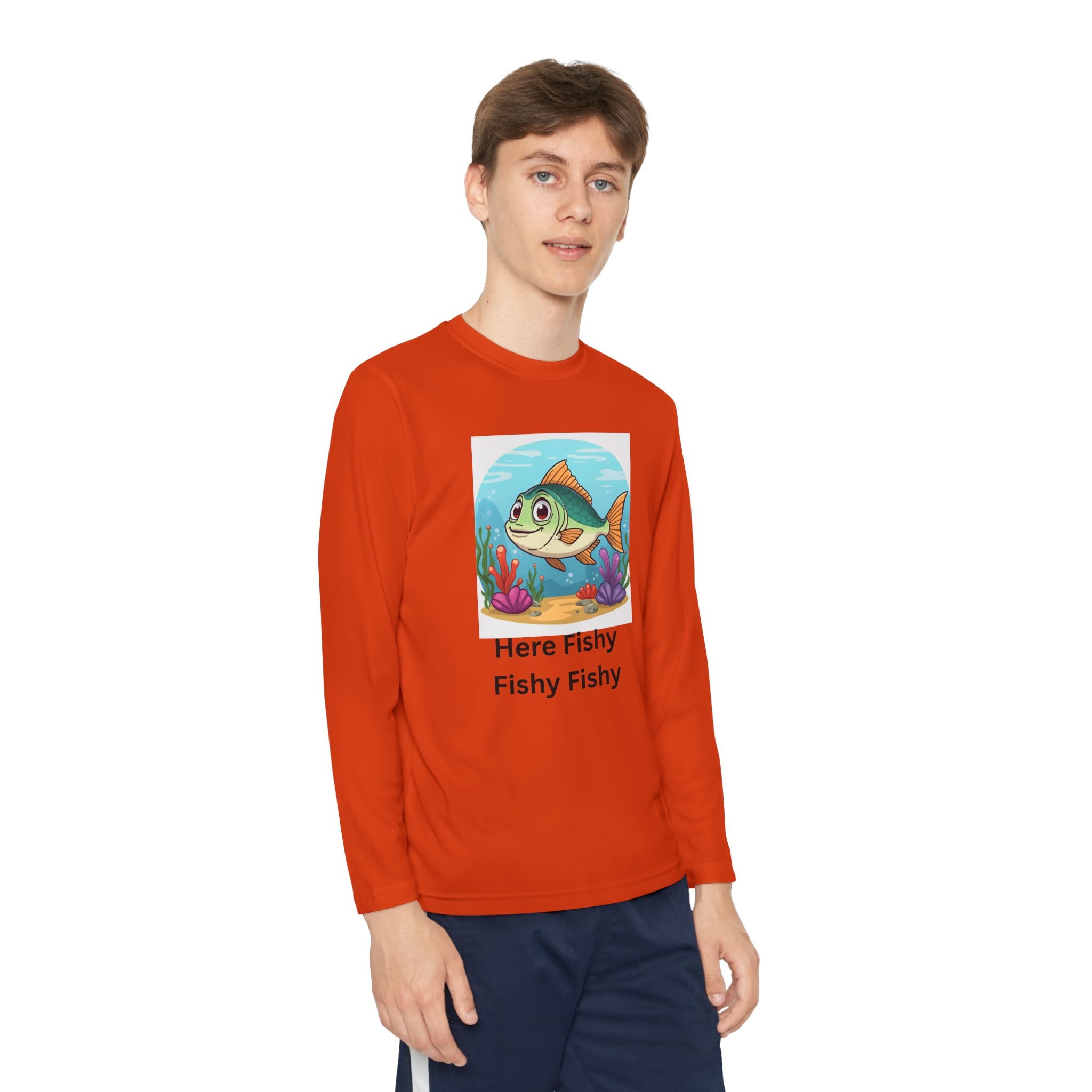 Here Fishy Fishy Fishy Youth Long Sleeve Competitor Tee