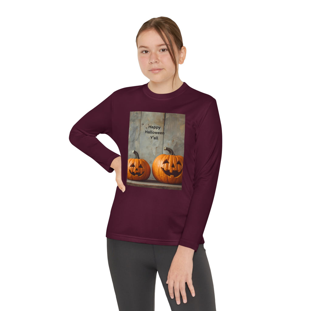 Youth Halloween Pumpkin Long Sleeve Tee, Funny Halloween Shirt, Kids Pumpkin Tee, Fall Celebration Top, Spooky Season Apparel