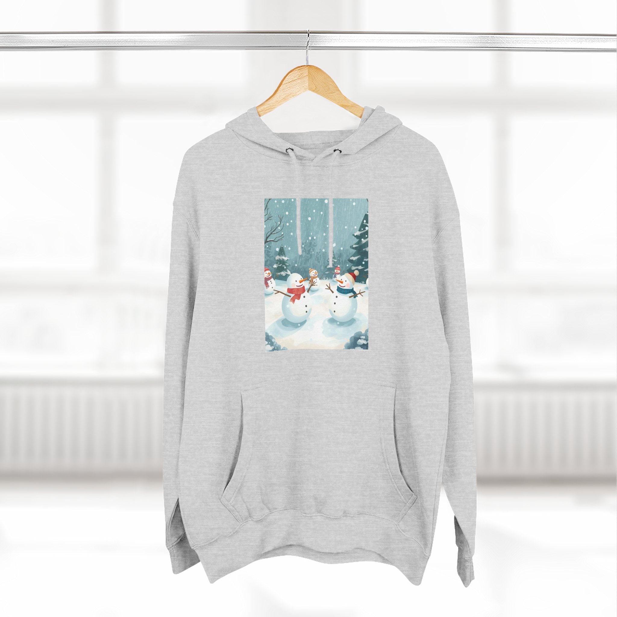 Cozy Snowman Hoodie, Winter Apparel, Holiday Gift, Christmas, Fleece Hoodie, Seasonal Style, Cold Weather Wear