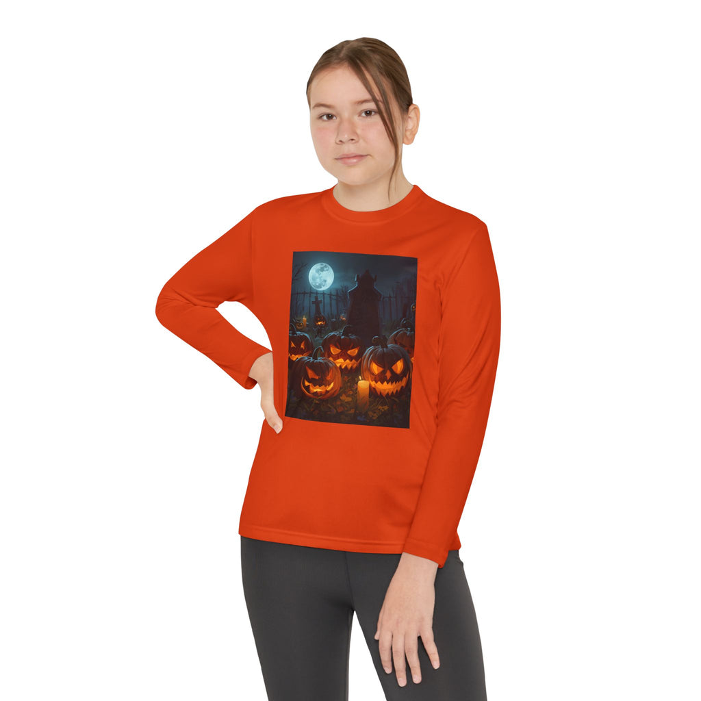 Spooky Halloween Pumpkin Youth Long Sleeve Competitor Tee