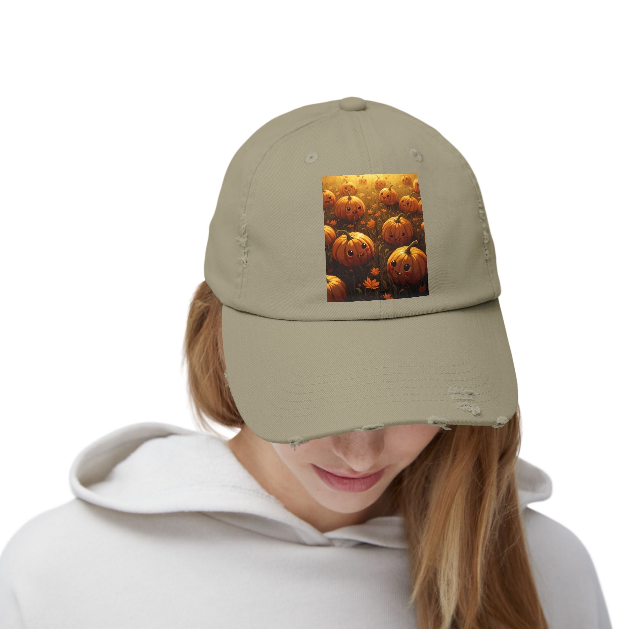 Unisex Distressed Pumpkin Cap, Vintage Halloween Hat, Fall Fashion Accessory, Casual Everyday Wear, Gift for Pumpkin Lovers