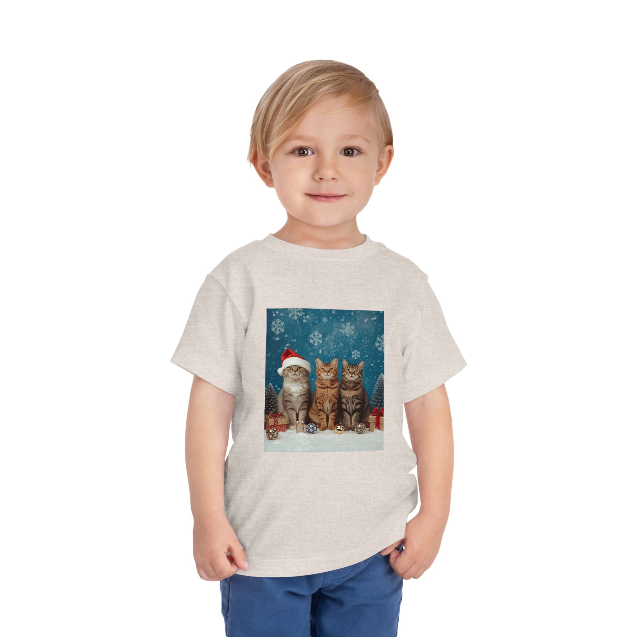 Cute Cat Festive Christmas Toddler Short Sleeve Tee