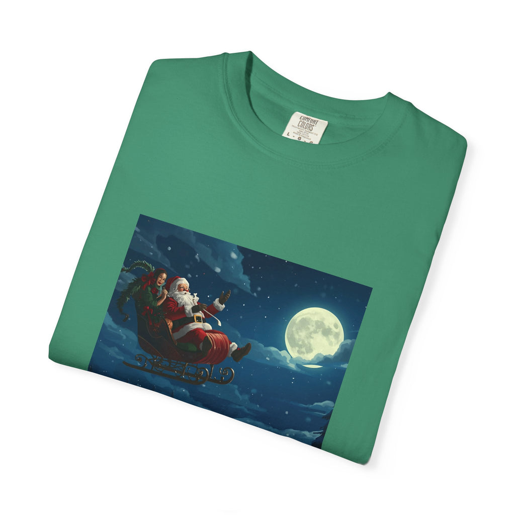 Christmas Santa Sleigh Unisex Garment-Dyed T-shirt