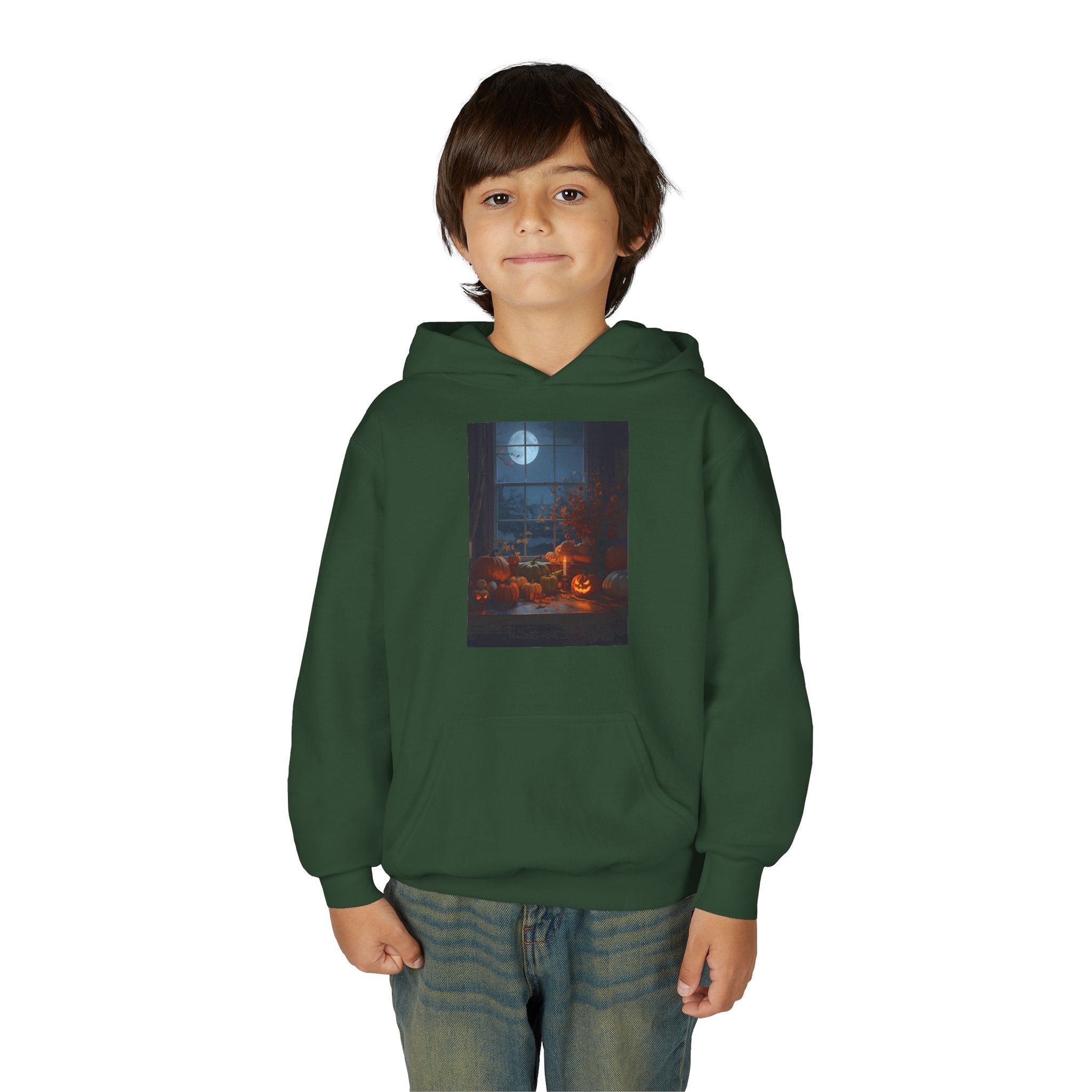 Halloween Pumpkin Youth Hoodie, Cozy Sweatshirt for Kids, Autumn & Halloween Apparel, Spooky Themed Hoodie, Fun Gift for Boys & Girls
