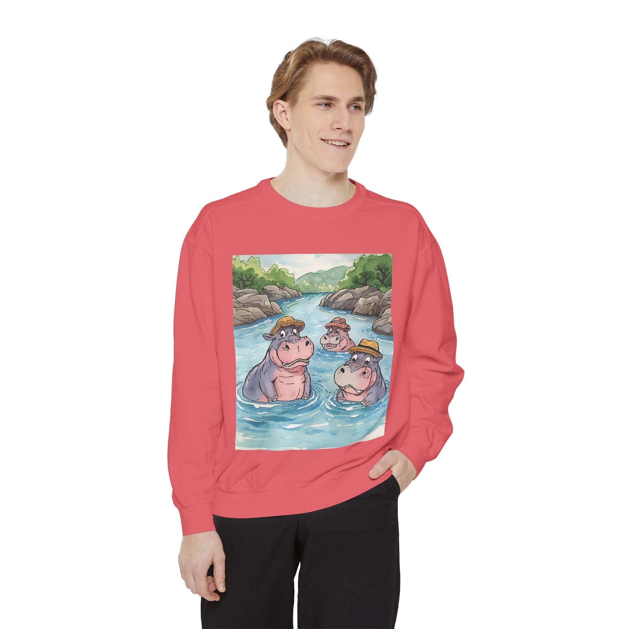 Hippo Cute Unisex Garment-Dyed Sweatshirt