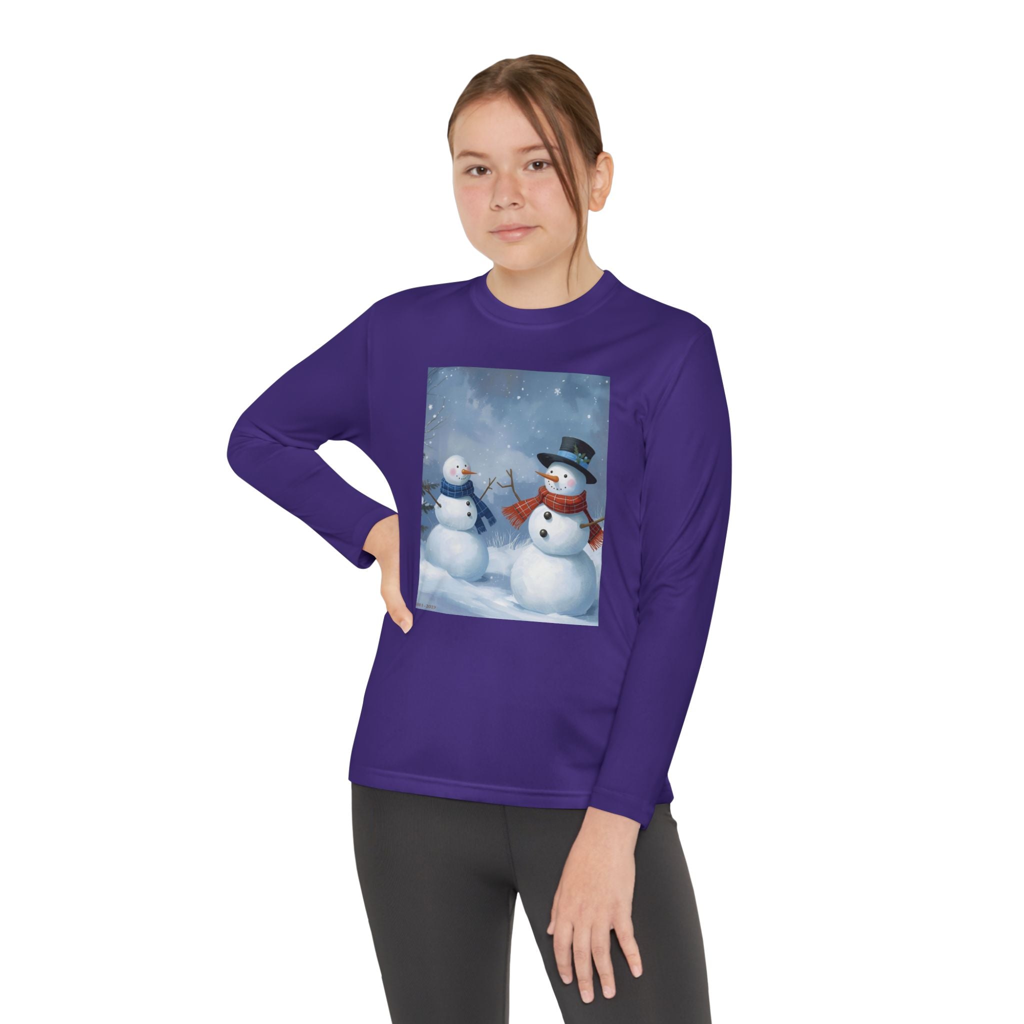 Christmas Snowman Family Youth Long Sleeve Competitor Tee