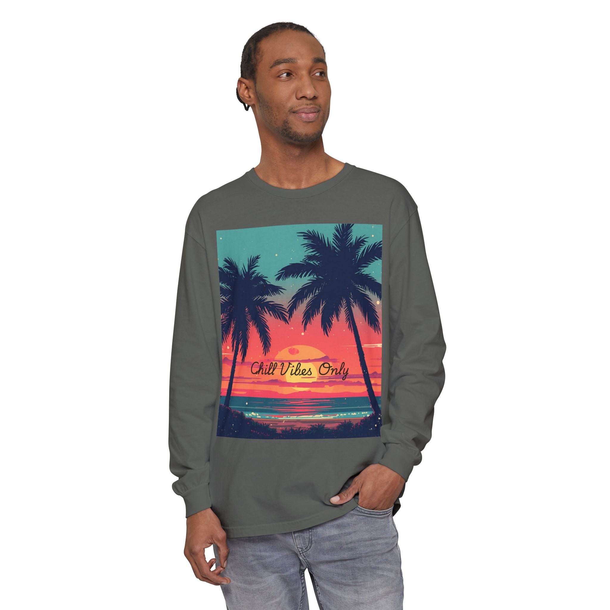 Tropical Sunset Unisex Garment-dyed Long Sleeve T-Shirt