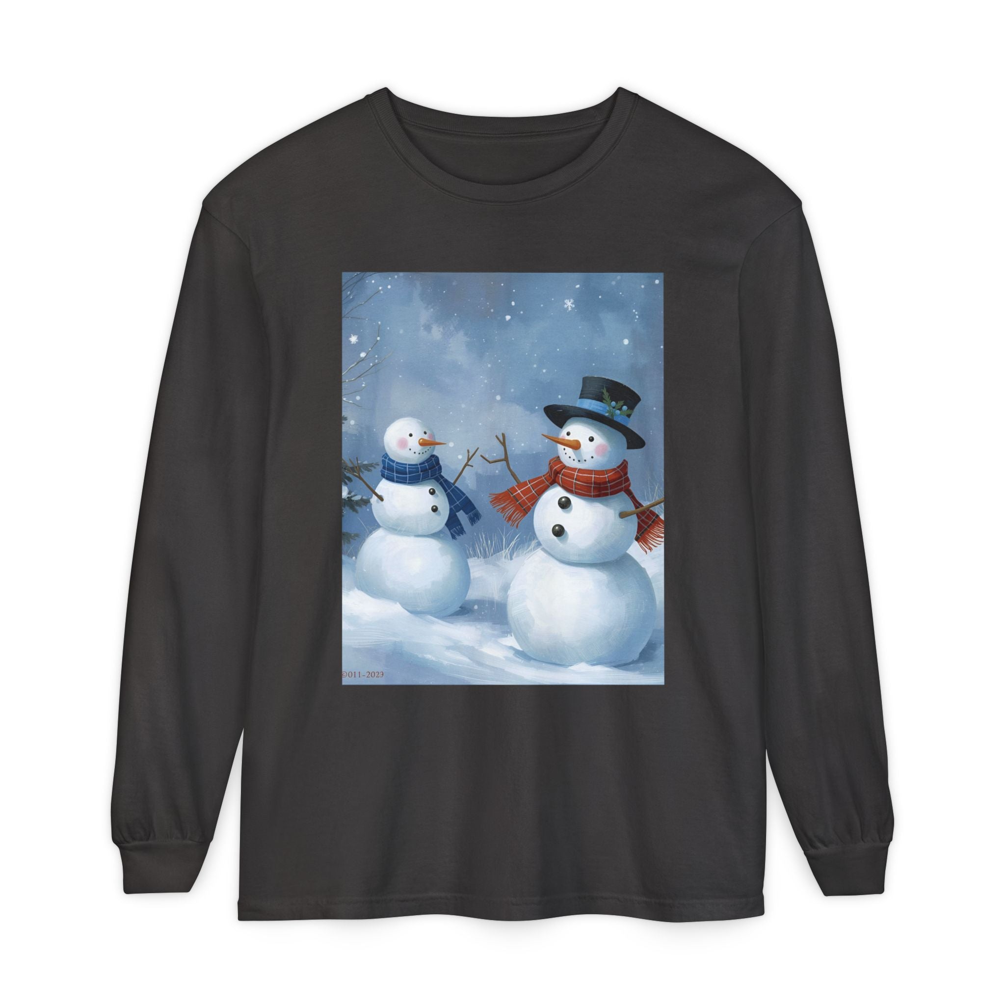 Christmas Snowman Family Unisex Garment-dyed Long Sleeve T-Shirt