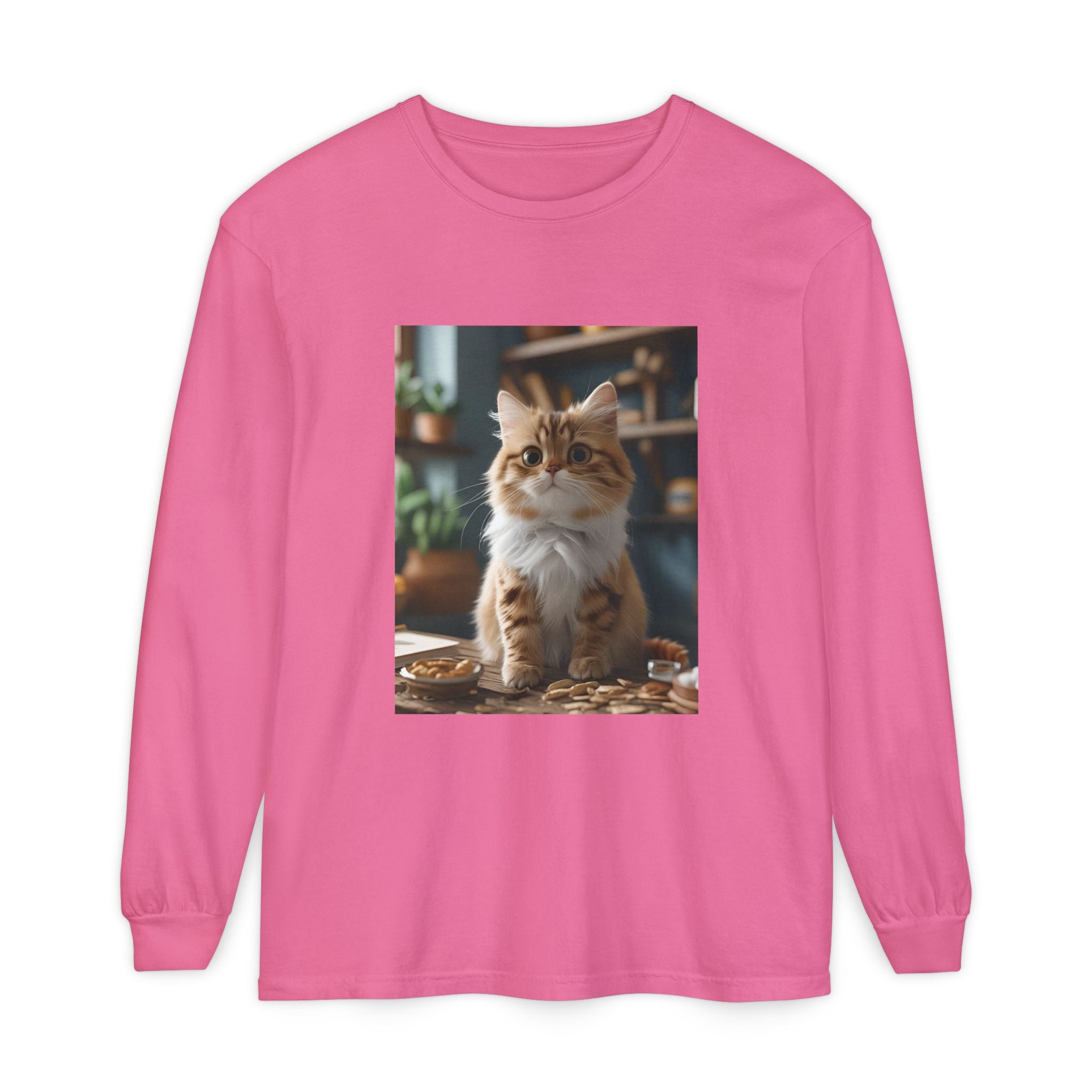 Cute Cat Unisex Garment-dyed Long Sleeve T-Shirt