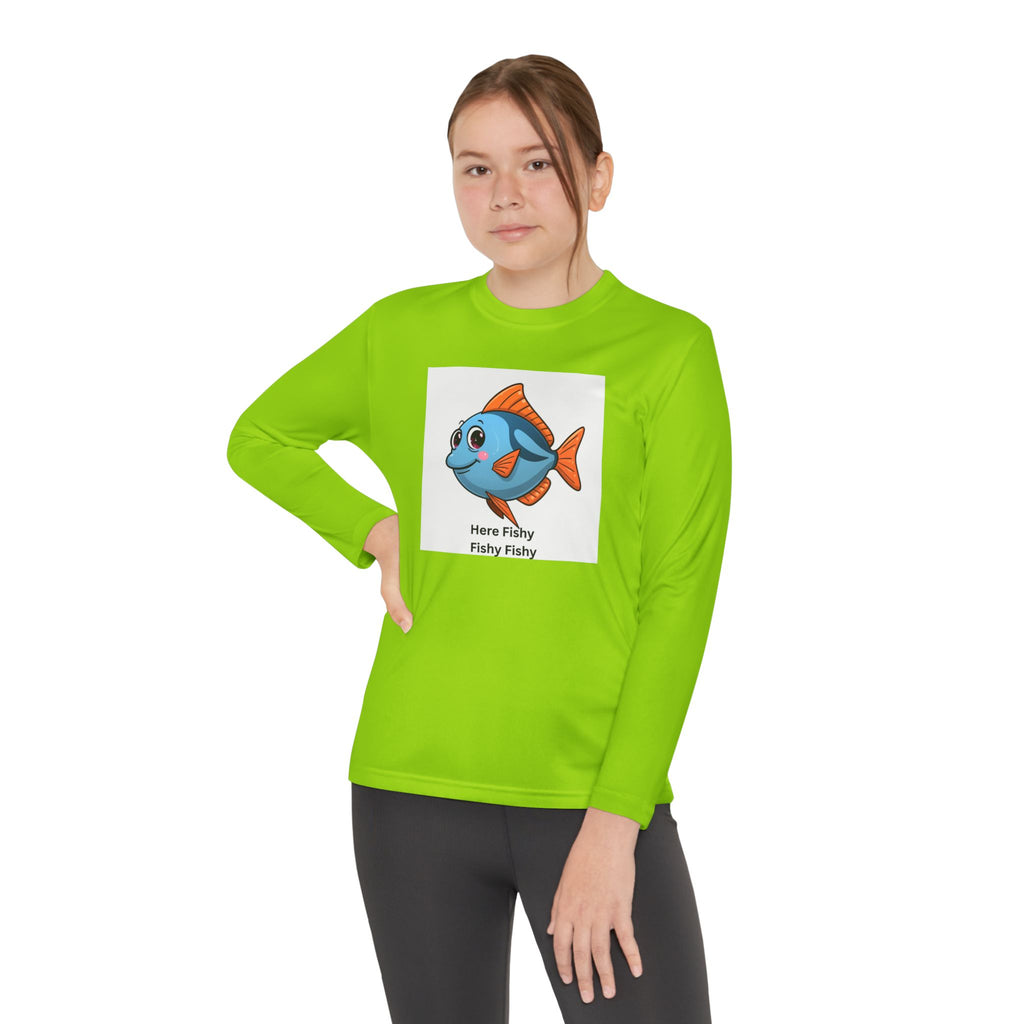 Here Fishy Fishy Fishy Youth Long Sleeve Competitor Tee