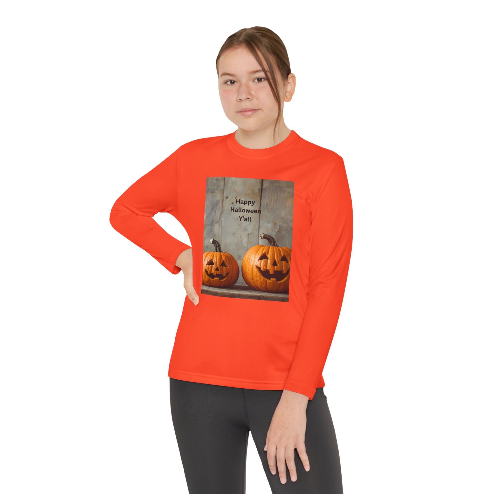 Youth Halloween Pumpkin Long Sleeve Tee, Funny Halloween Shirt, Kids Pumpkin Tee, Fall Celebration Top, Spooky Season Apparel