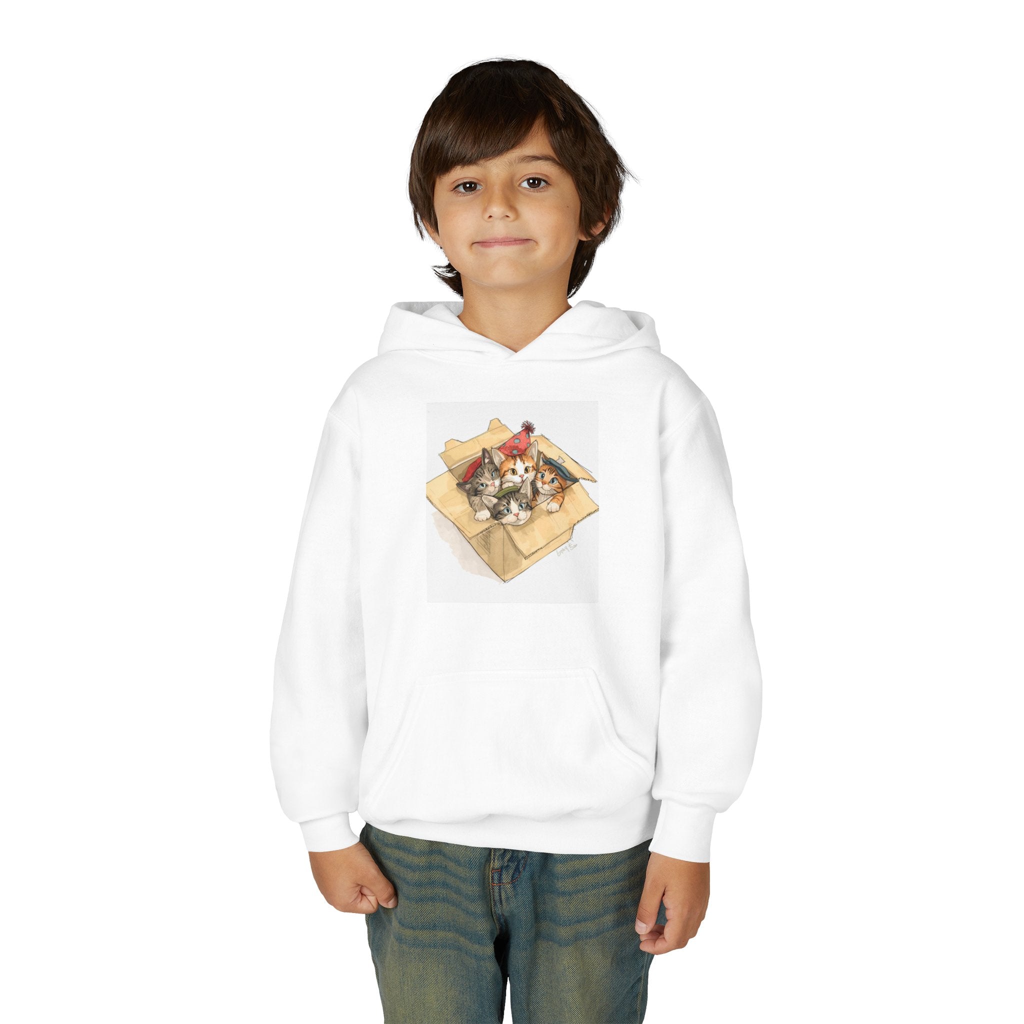 Cute Kittens In Box Youth Heavy Blend Hooded Sweatshirt