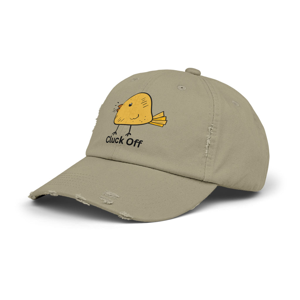 Quirky Distressed Cap with 'Cluck Off' Design - Fun Gift for Bird Lovers, Casual Wear, Summer Accessory, Unique Hat, Funny Cap