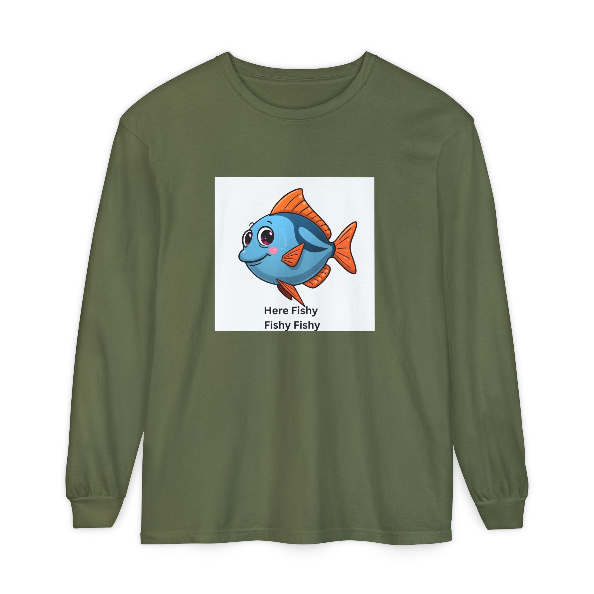 Here Fish Fishy Fishy Unisex Garment-dyed Long Sleeve T-Shirt