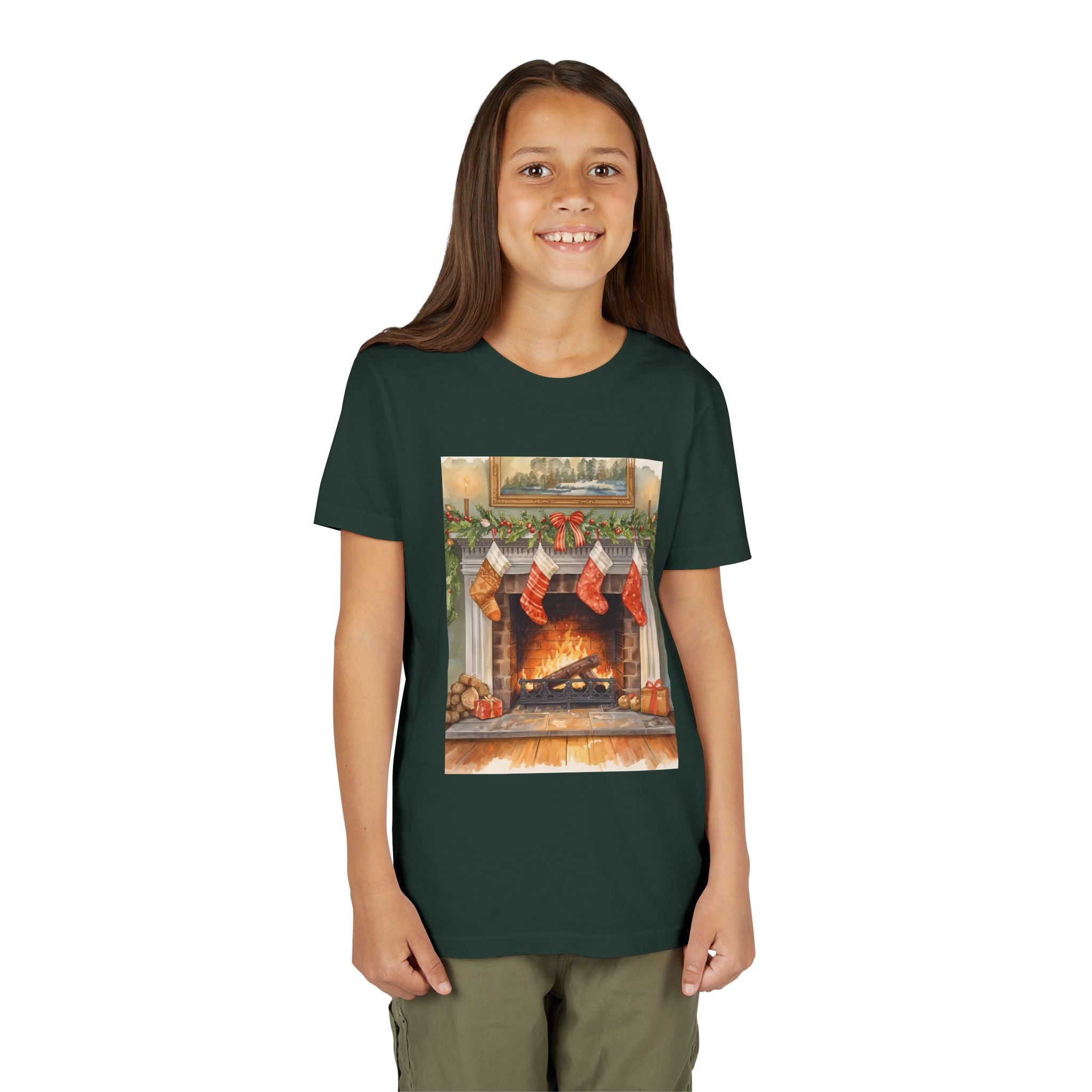Christmas Stocking Fireplace Youth Short Sleeve Tee