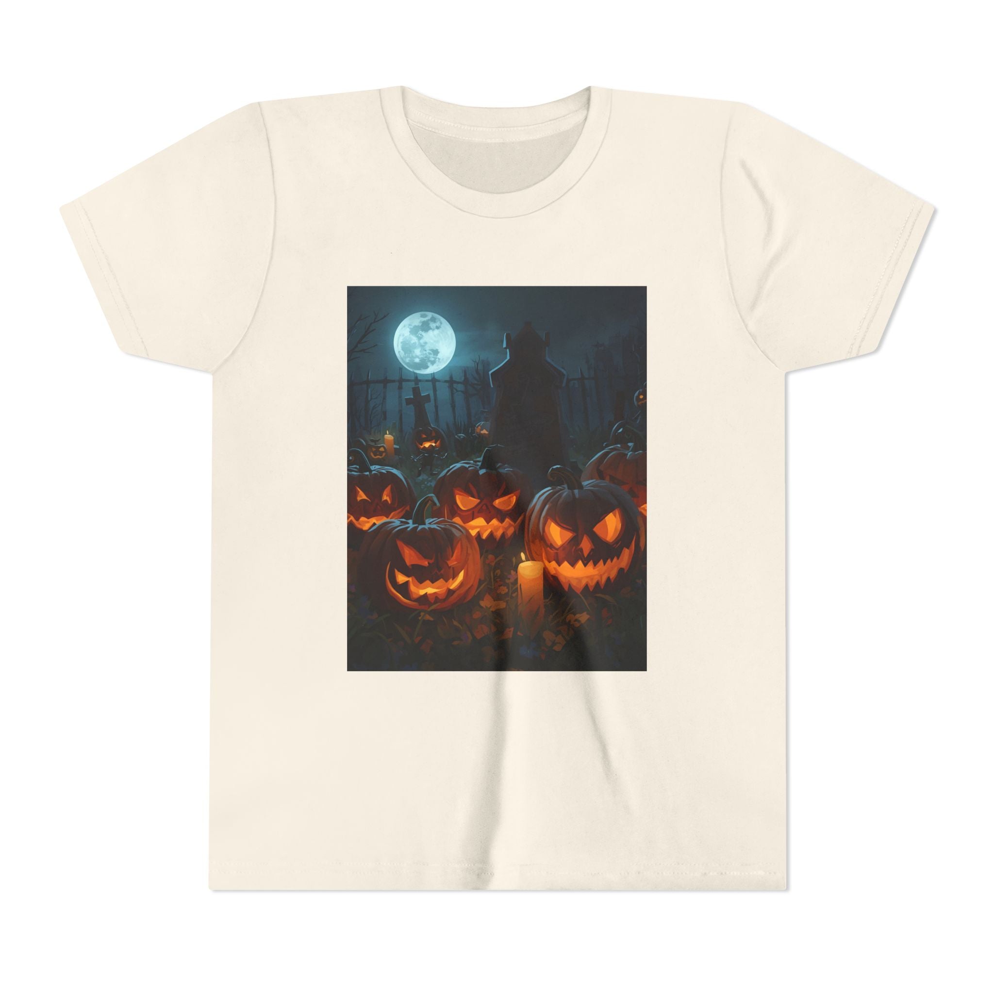 Scary Halloween Pumpkin Youth Short Sleeve Tee, Cute Halloween Shirt, Kids Costume Top, Spooky Tees, Trick or Treat Shirt